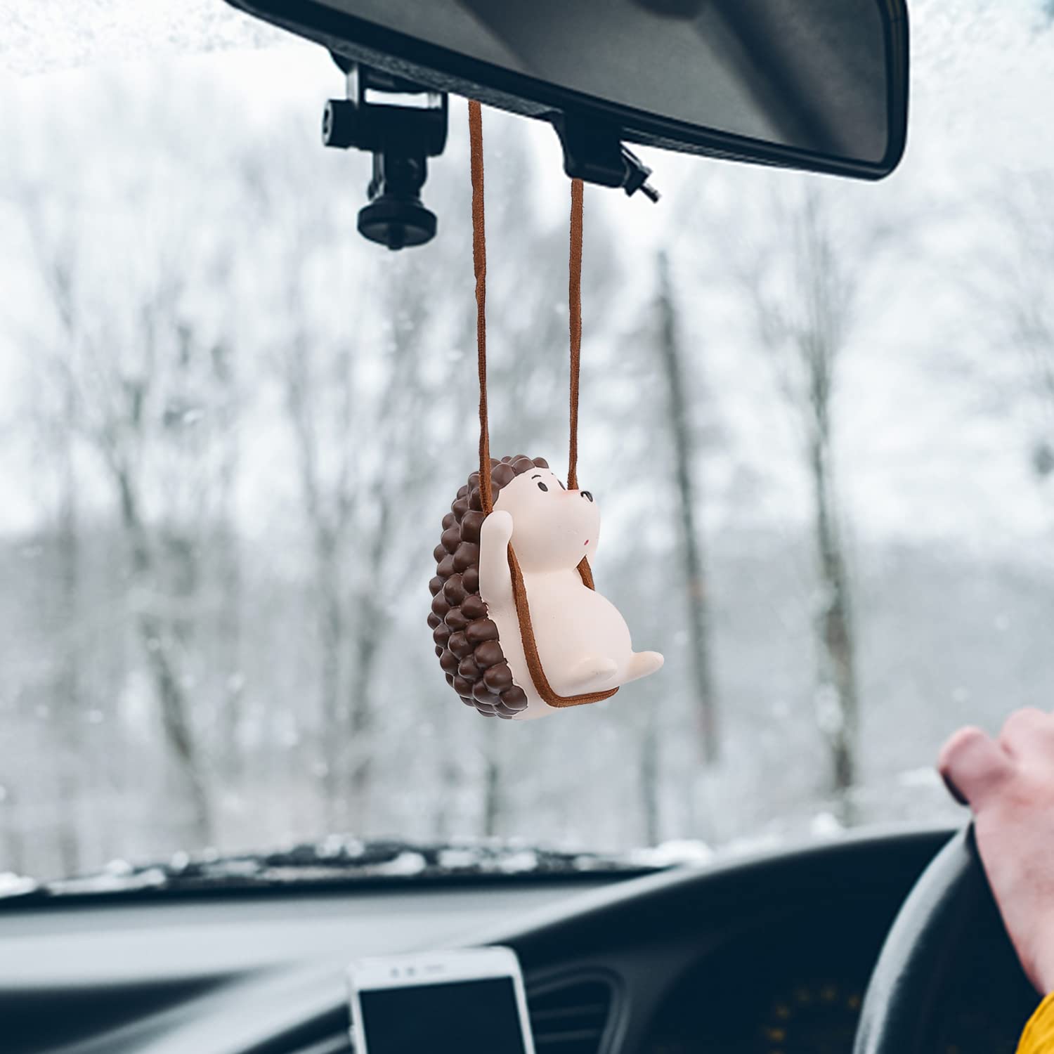 Ygmoner Super Cute Swinging Hedgehog Car Mirror Hanging Ornament Car Interior Accessories (New Hedgehog)