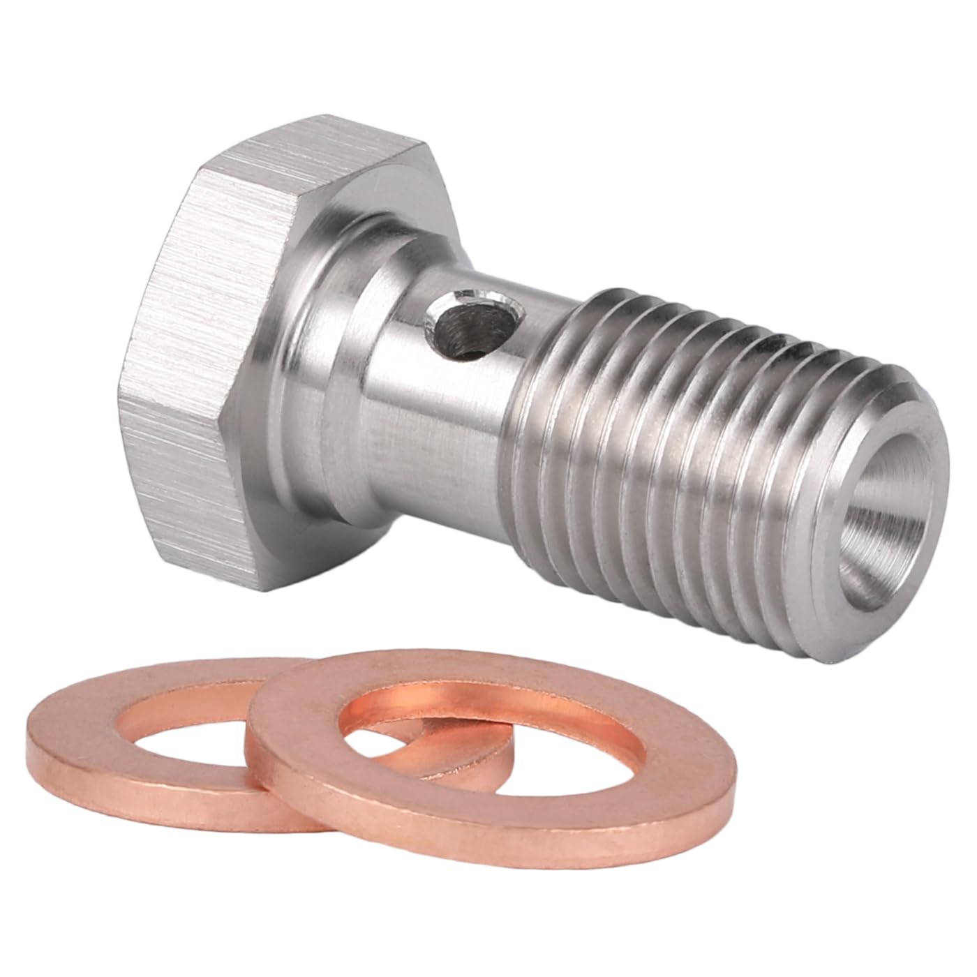 Podavelle M10X1.25 Metric Stainless Steel Single Banjo Bolt Brake Fitting Adapter 20Mm Long With Copper Washers