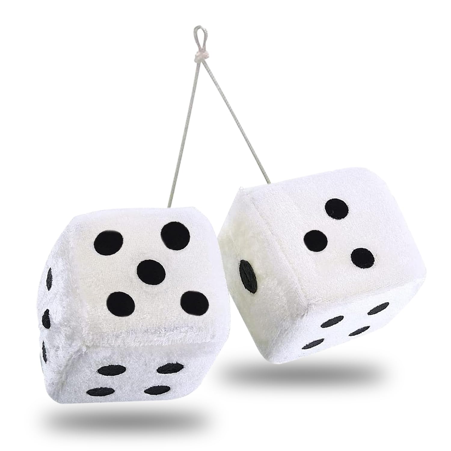 Zone Tech Pair Black And White Mirror Fuzzy Dice - 3    Pair Black And White Plush Car Decorative Hanging Mirror Fuzzy Dice Pair