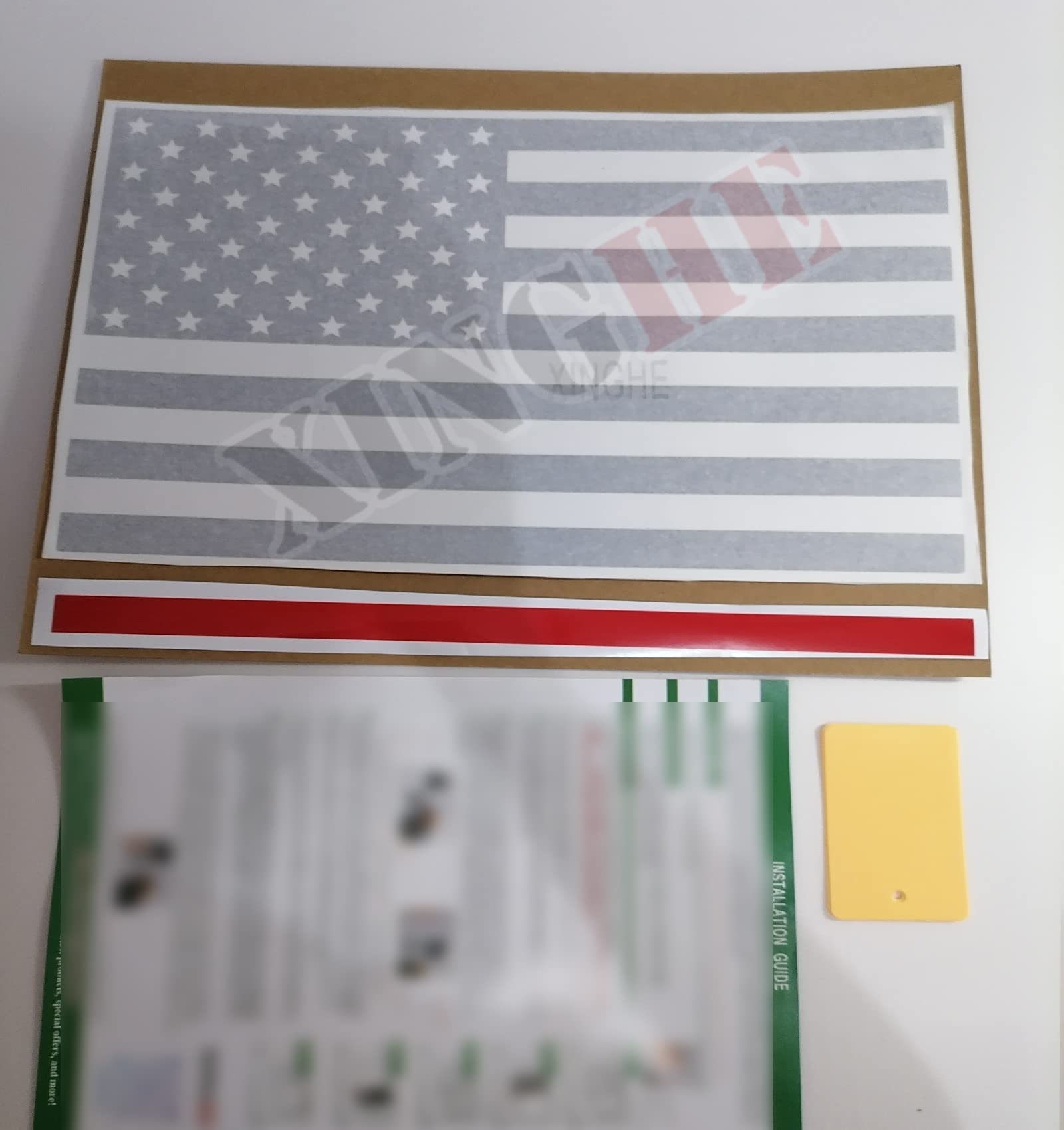 Xinghe For 2019-2025 Chevy Silverado Gmc Sierra, Rear Middle Window Red Line American Flag Decals, American Flag Center Window D