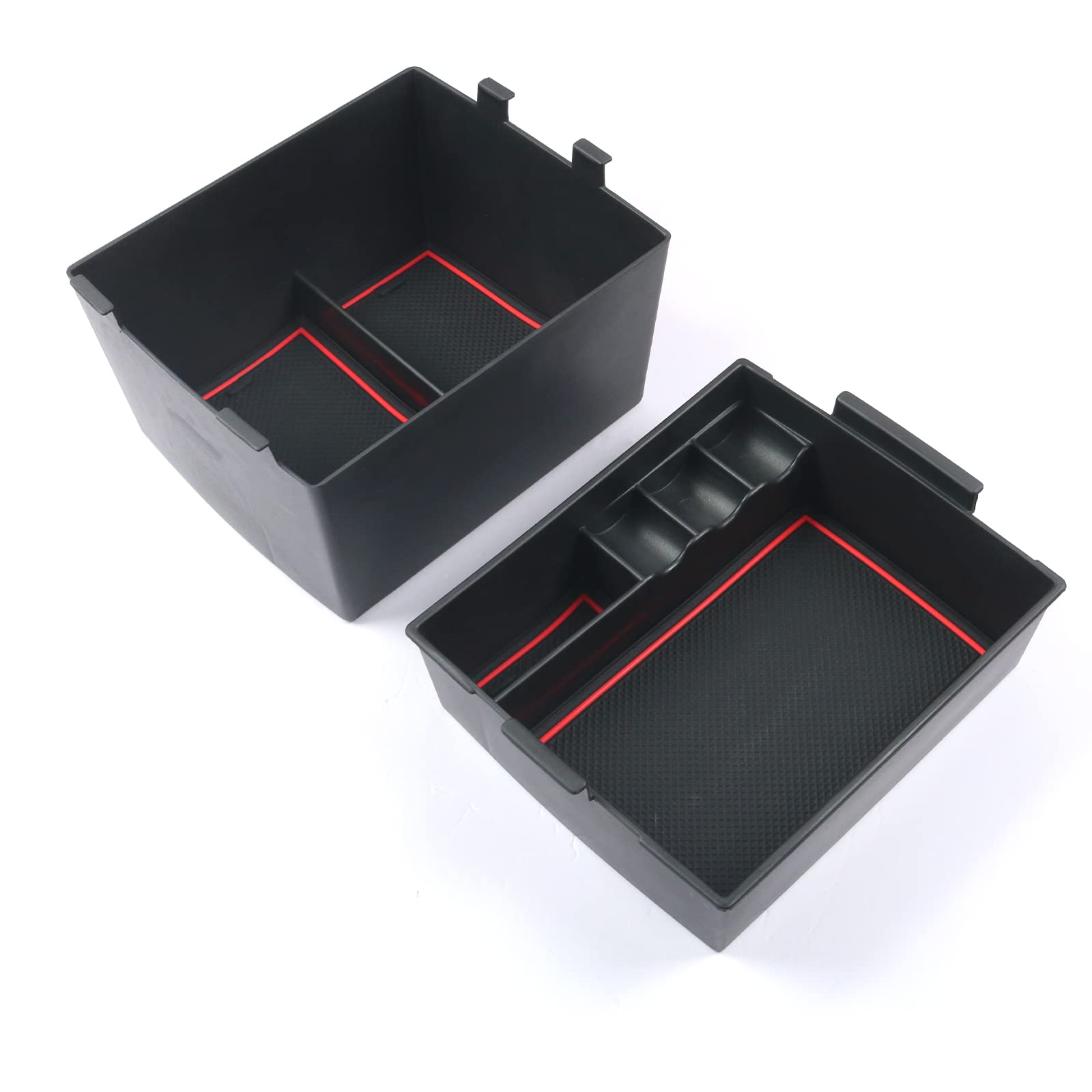 Cdefg For 2022 2023 Maverick Pickup Truck Center Console Organizer Tray 2022 Fo*Rd Maverick Armrest Trays Storage Box Coin Container 2022 2023 Maverick Truck Interior Accessories, 2-Pack (Red Trim)