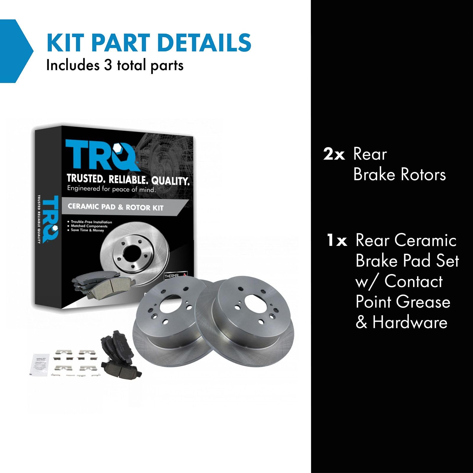TRQ Rear Brake Pad & Rotor Kit Brake Pads Brake Rotor Ceramic Compatible with 2004-2010 Toyota Sienna