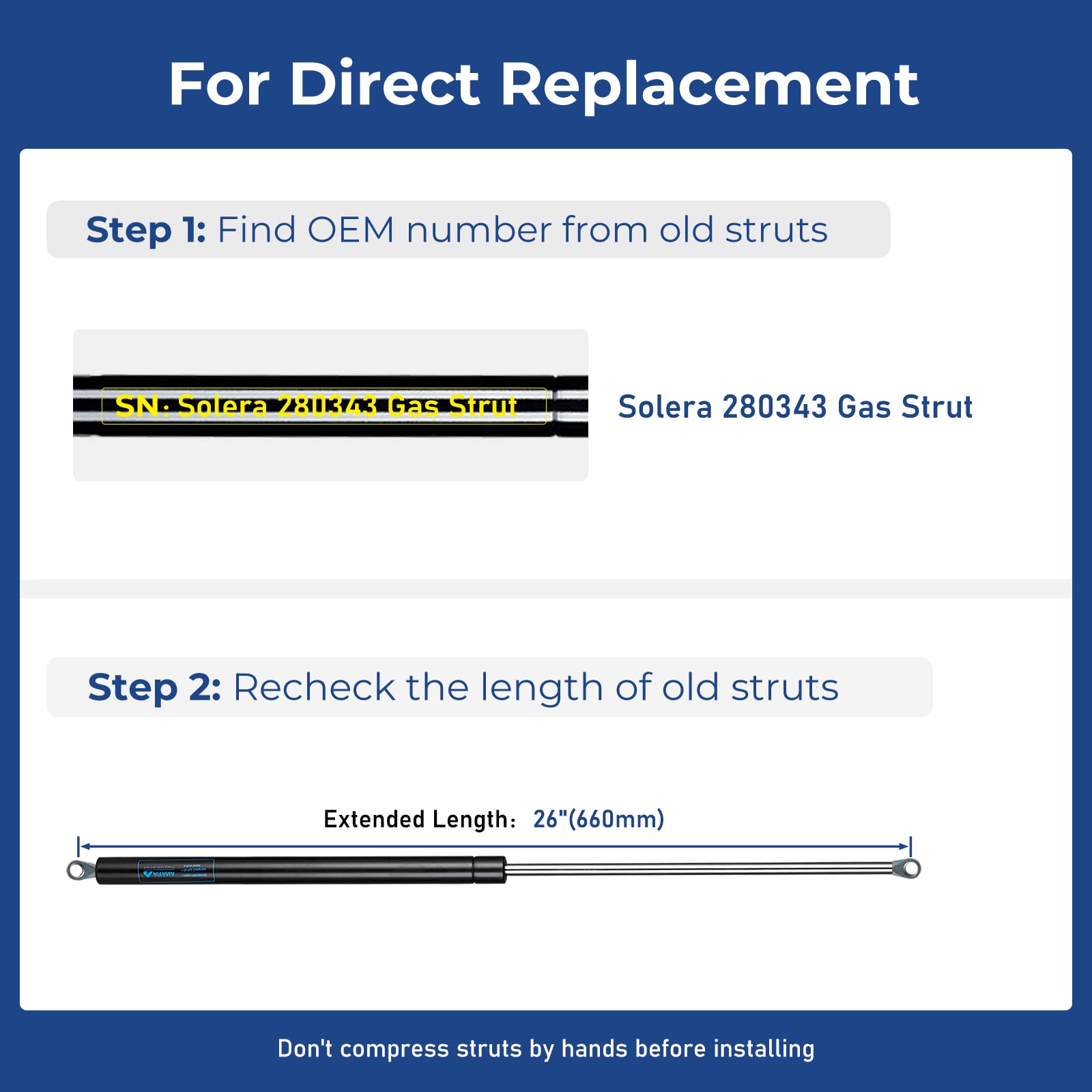 26 Inch Gas Shocks Struts 280343 124Lb/552N Gas Spring Lift Supports For Camper Domestic Trailer Awning Rv Bed Tonneau Cover, 2Pcs Set Arana