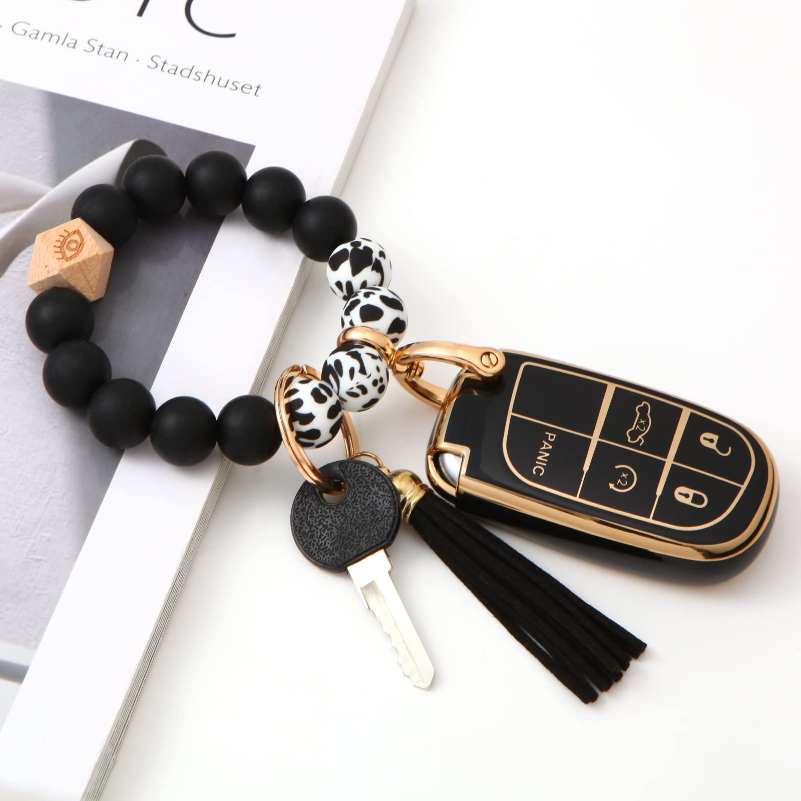 Qfungye For Jeep Accessories Wristlet Key Fob Cover, Anti-Fingerprint Special Tpu Key Case,Compatible With Grand Cherokee Renega