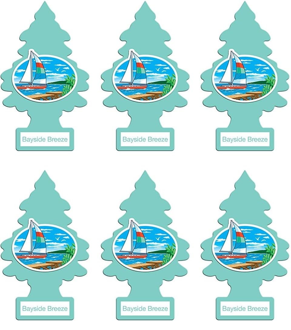 Little Trees Cardboard Hanging Car, Home & Office Air Freshener, Bayside Breeze (Pack Of 6)
