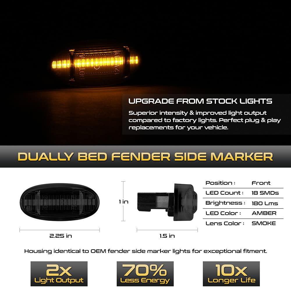 [4-Pieces] For 2011-2022 Ford F350 F450 Super Duty Pickup Smoked Lens Red + Amber Led Strip Rear Fender Light Side Marker Lamp R