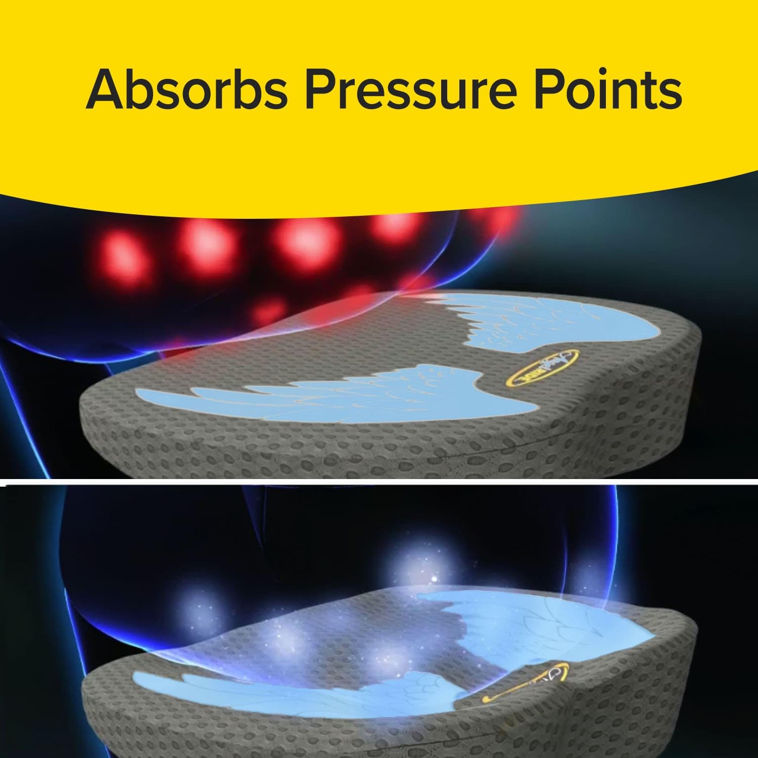 Angel Ride Blue Wing Auto Cushion W/Memory Foam, As-Seen-On-Tv, Advanced Lumbar Helps Relieve Pressure Points, Molds To Any Body