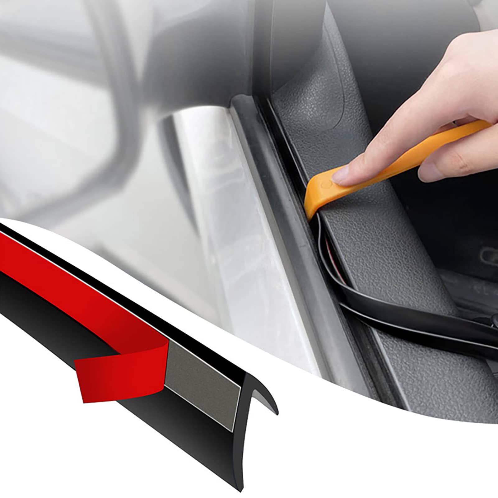 Car Window Seal Strip 13.12 Ft Automotive Window Seal V-Shaped Window Sealing Strip Universal Self Adhesive Auto Window Rubber Draft Seal Strip With Installation Tool