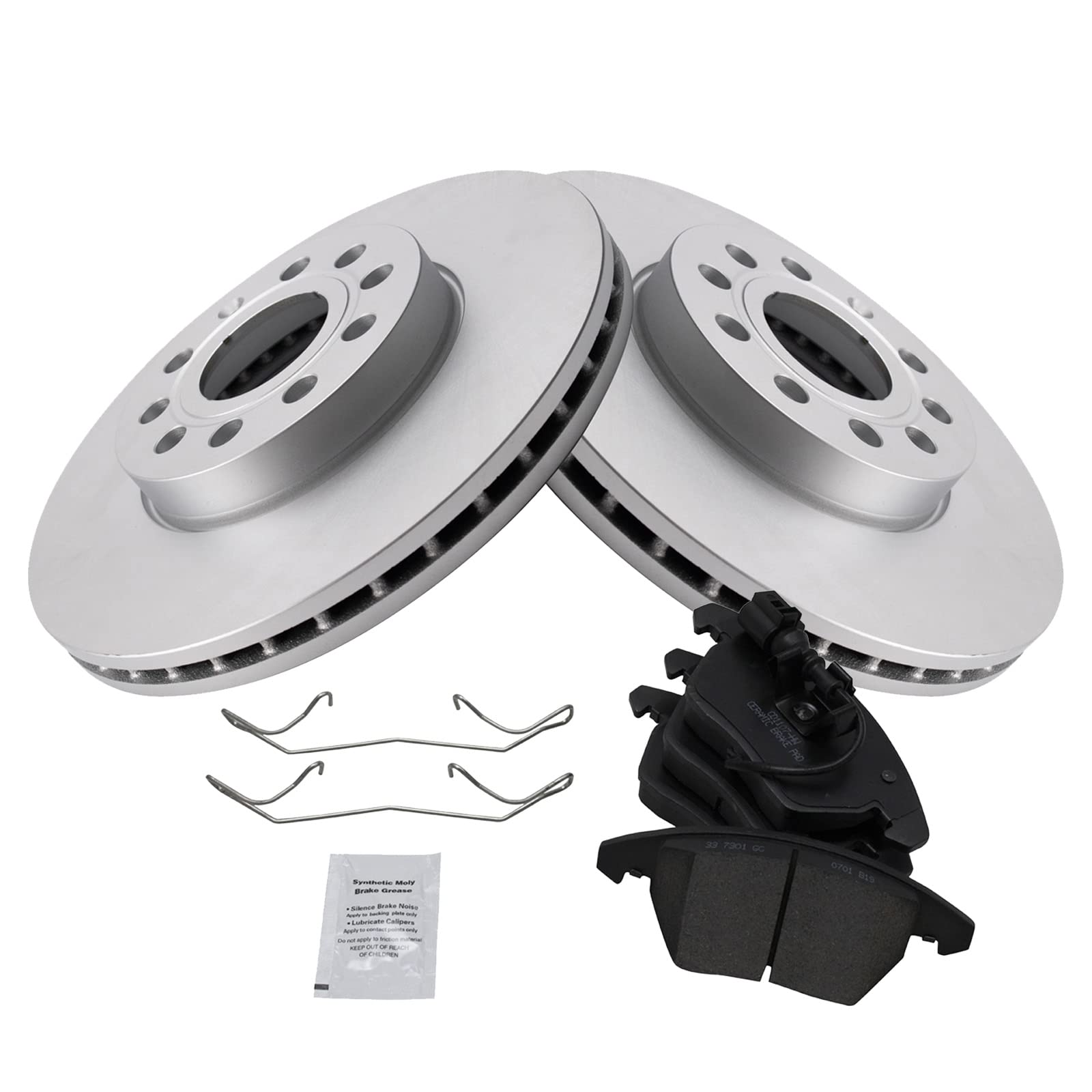 Trq Front Ceramic Brake Pad & 2 Coated Rotor Kit Compatible With A3 Vw Jetta Golf Rabbit