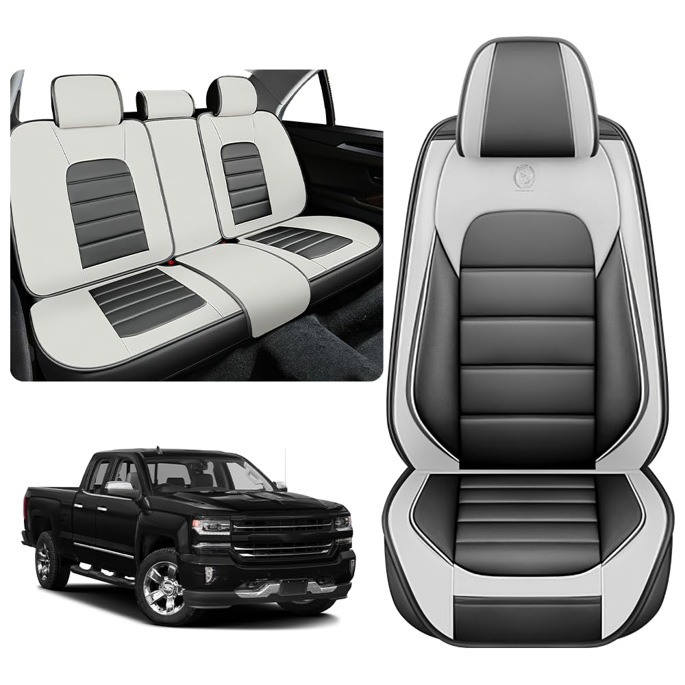 KNCY Pickup Seats Covers Compatible with Chevy Silverado GMC Sierra 1500 2500HD 3500HD, Breathable and Waterproof Leather Muscle