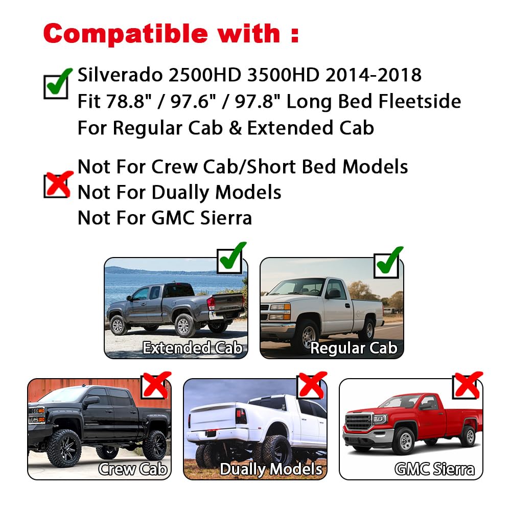 G-Plus Pocket Rivet Upgrade Fender Flares, Compatible With 2014-2018 Chevy Silverado 2500Hd/3500Hd 6.5' & 8' Long Bed(Regular Ca