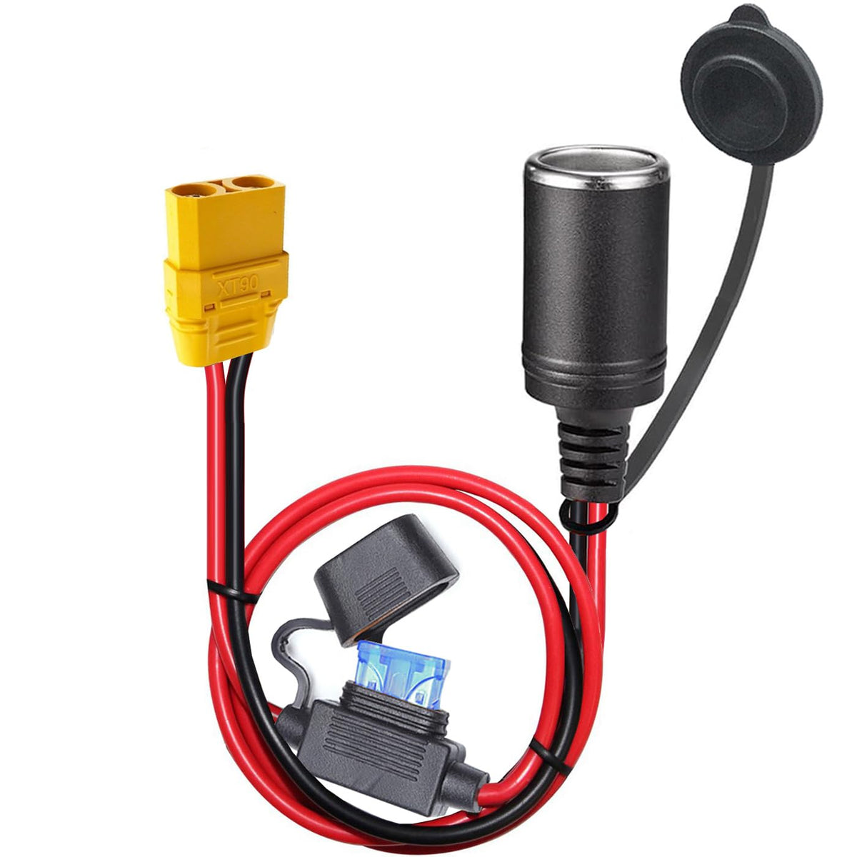 QOFOWIN 12AWG XT90 to Motorcycle Female Cigarette Lighter Socket 12V-24V Extension Cable for Universal XT90 Quick Connection Bat