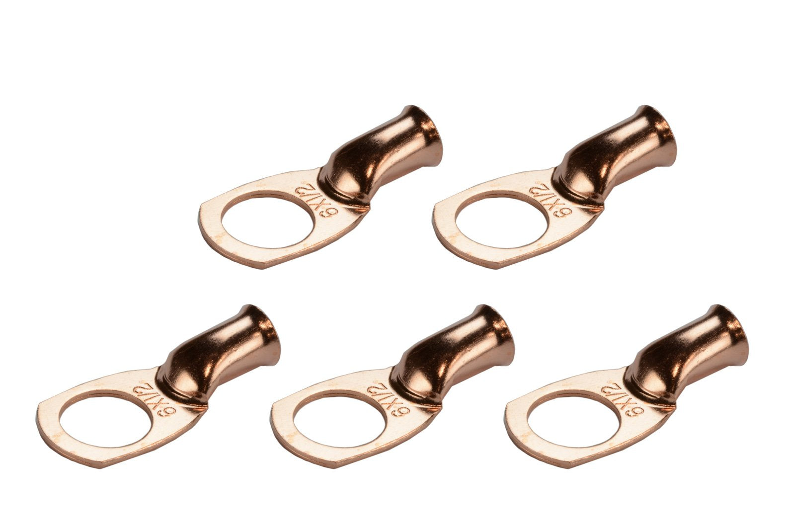Temco 5 Pack Bare Copper Welding Battery Cable Ends, Lugs Terminal 6 Awg 1/2'' Hole (6 Awg To 1/0 Awg Options Available)