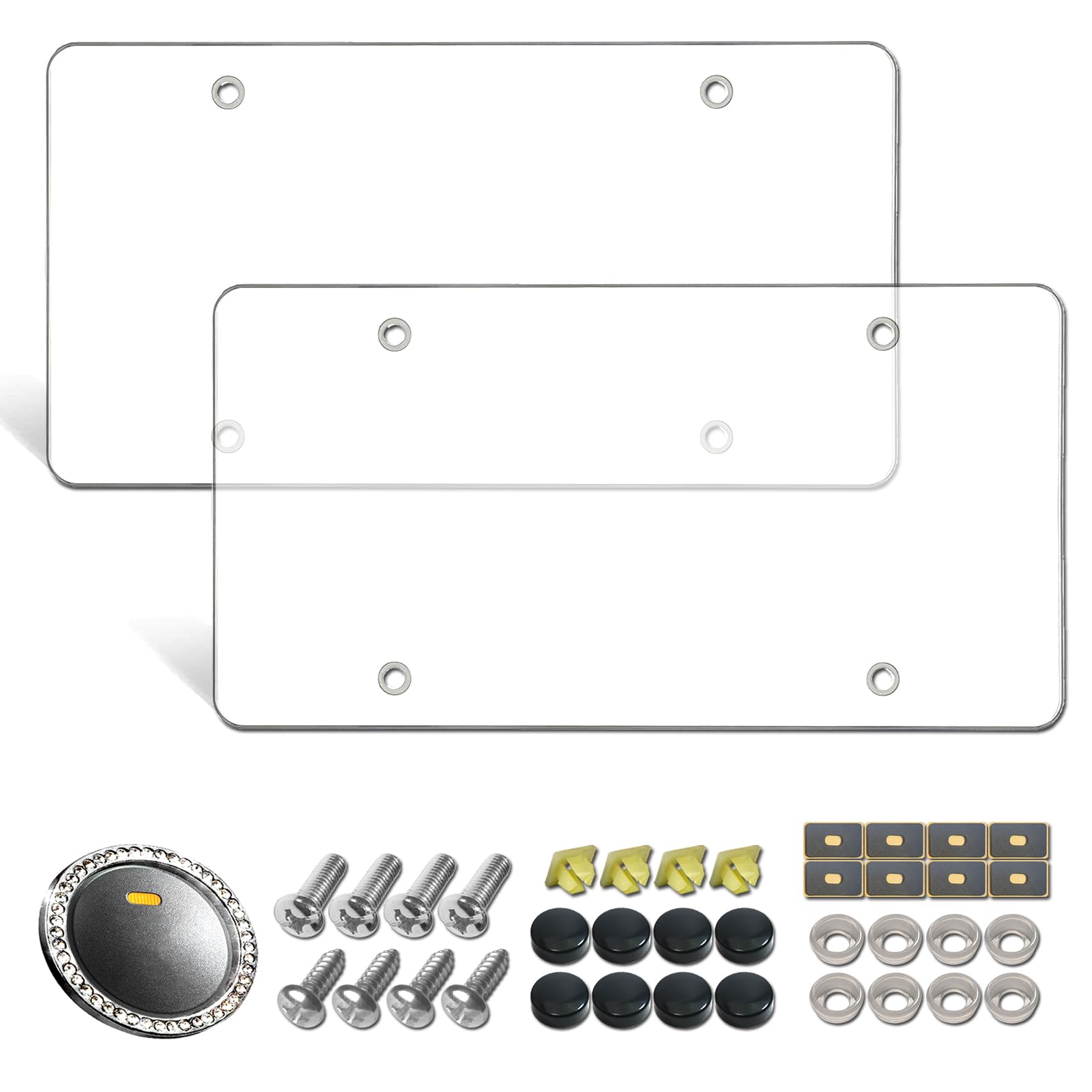 Aootf License Plate Covers- Clear Flat License Plate Protector, Unbreakable Transparent Protective Cover With Screws Caps, 2 Pac