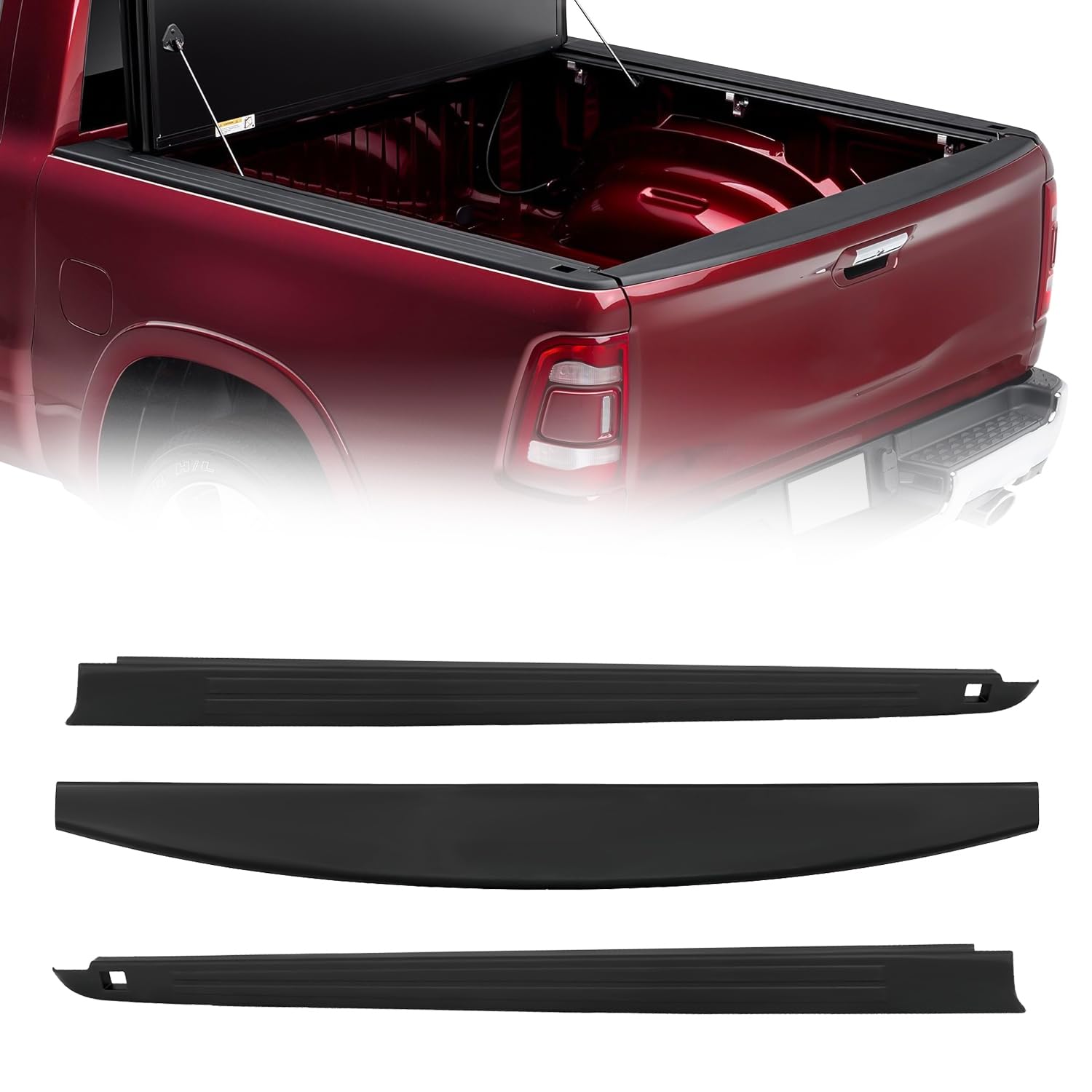 Karpal Rear Rh & Lh Truck Bed Rail Cap Tailgate Spoiler Top Protector Cover Compatible With 2019-2022 Dodge Ram 1500 Replace 682