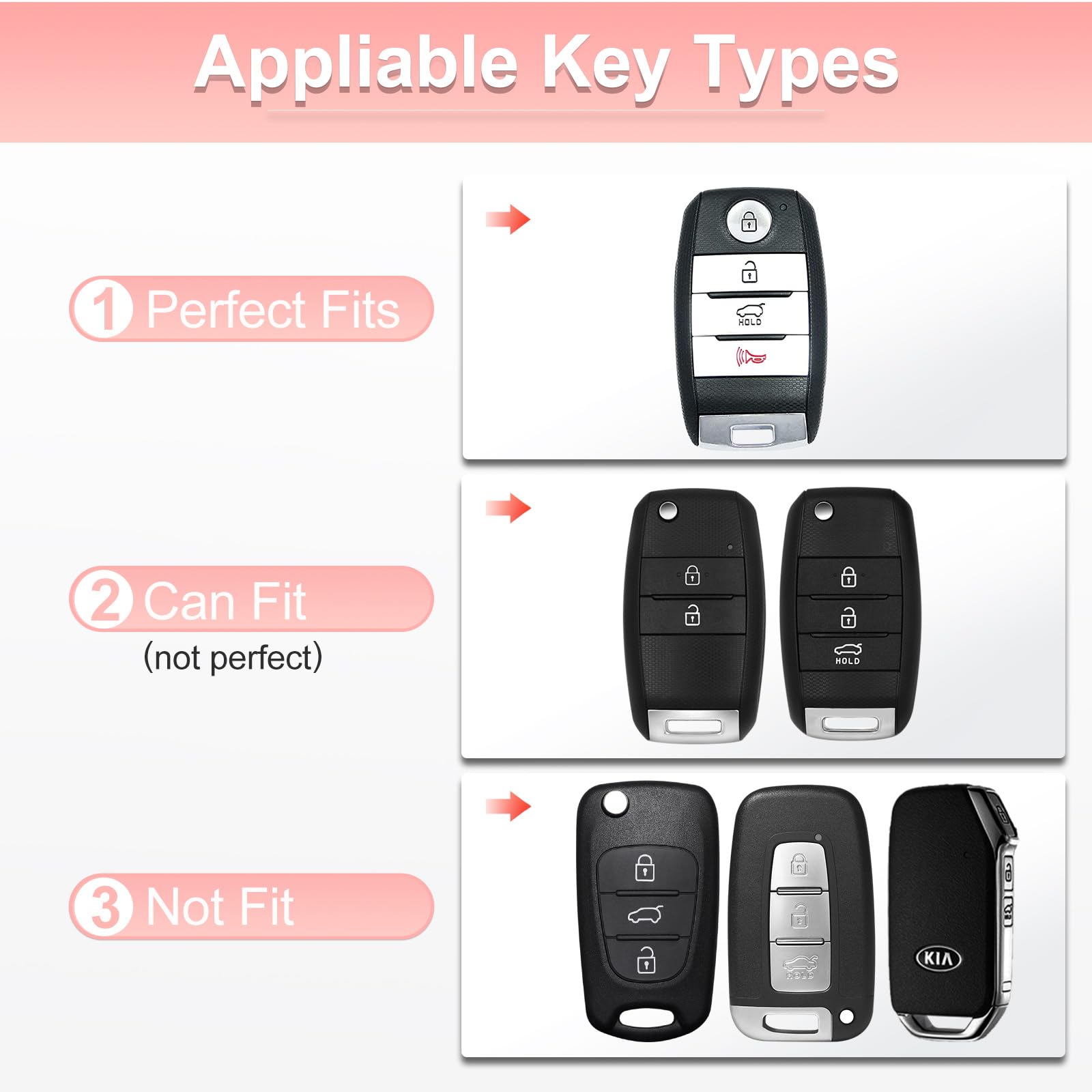 Pangpai Pink Key Fob Cover for Kia, Soft TPU Key Case Protection with Bling Keychain Fit for Kia Forte Koup Niro Optima Rio Sore