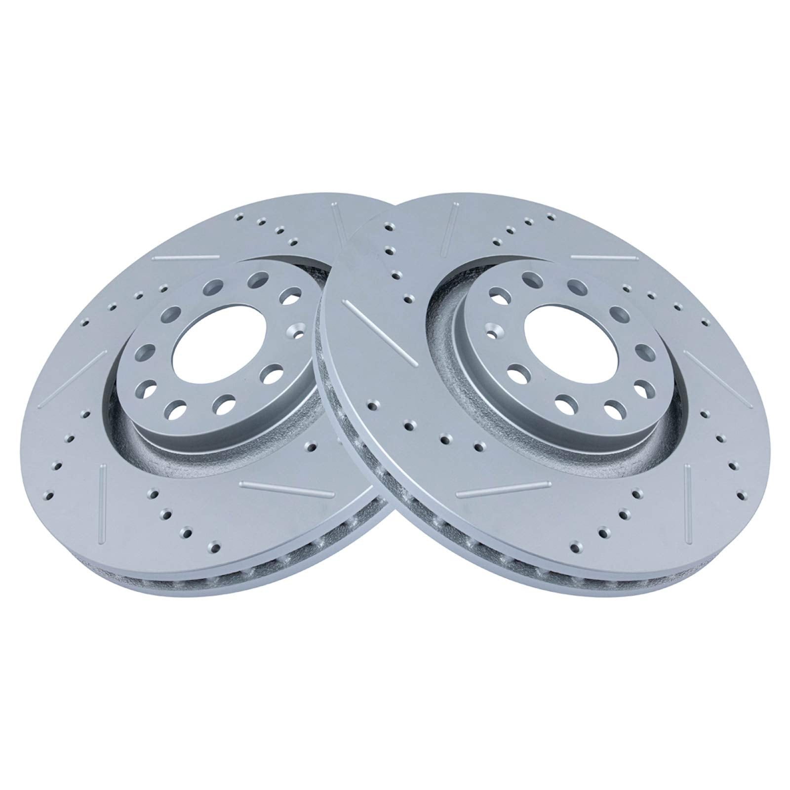 Trq Front Performance Brake Rotors Set Premium G-Coated Cross Drilled & Slotted Compatible With 2005-2009 Audi A4 A4 Quattro 200