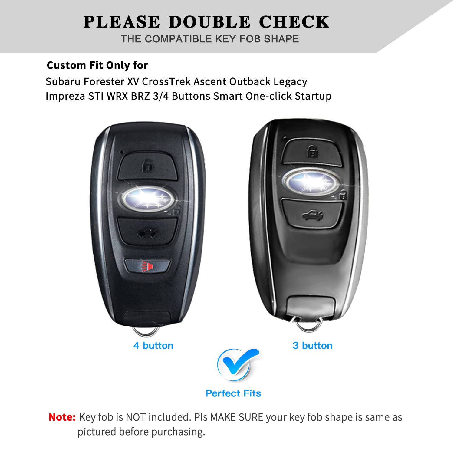 Qbuc For Subaru Key Fob Cover Case With Genuine Leather Keychain For Subaru Forester Crosstrek Ascent Outback Legacy Wrx Etc (Gr