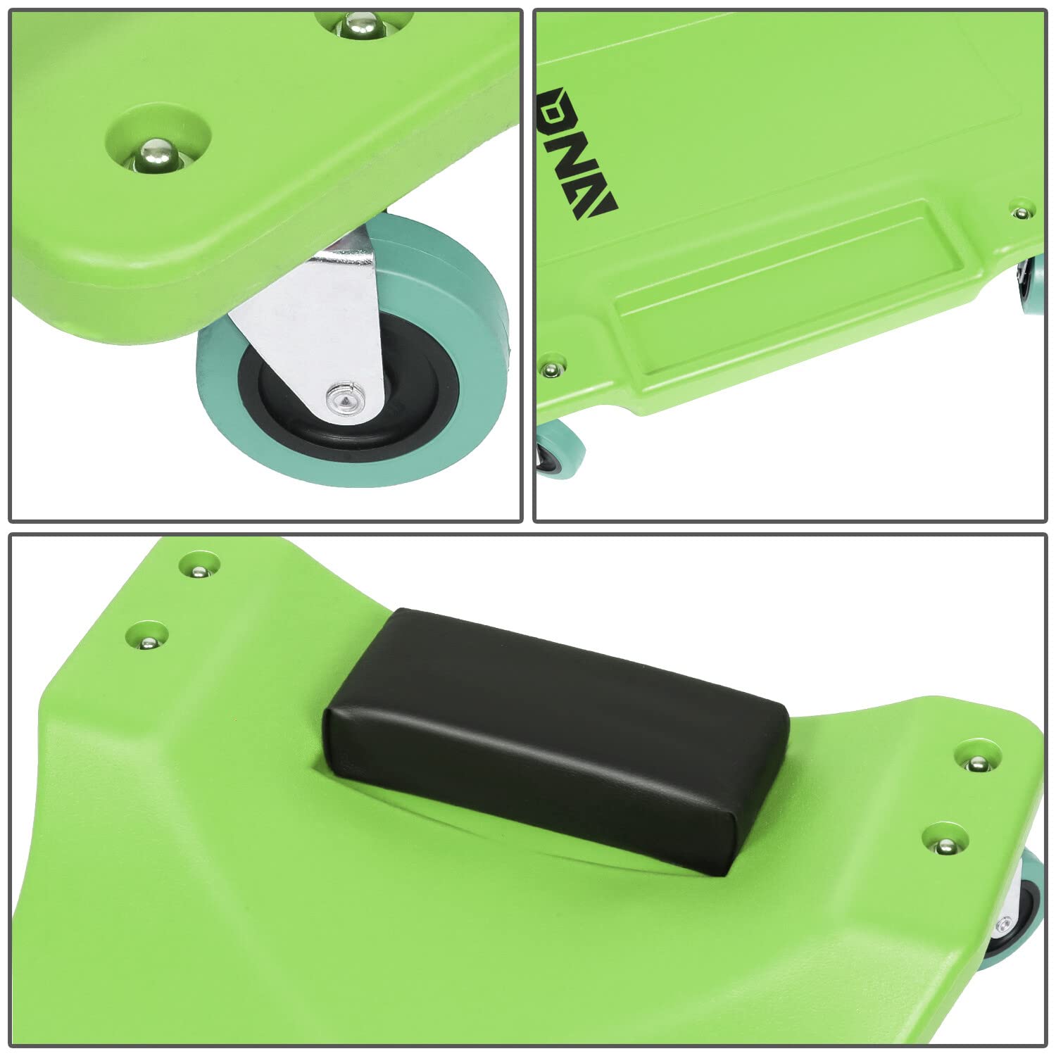 Dna Motoring 40Inch Low Profile Plastic Rolling Garage Shop Creeper With Padded Headrest,Tool Trays & 6Pcs Casters,Green, Tools-