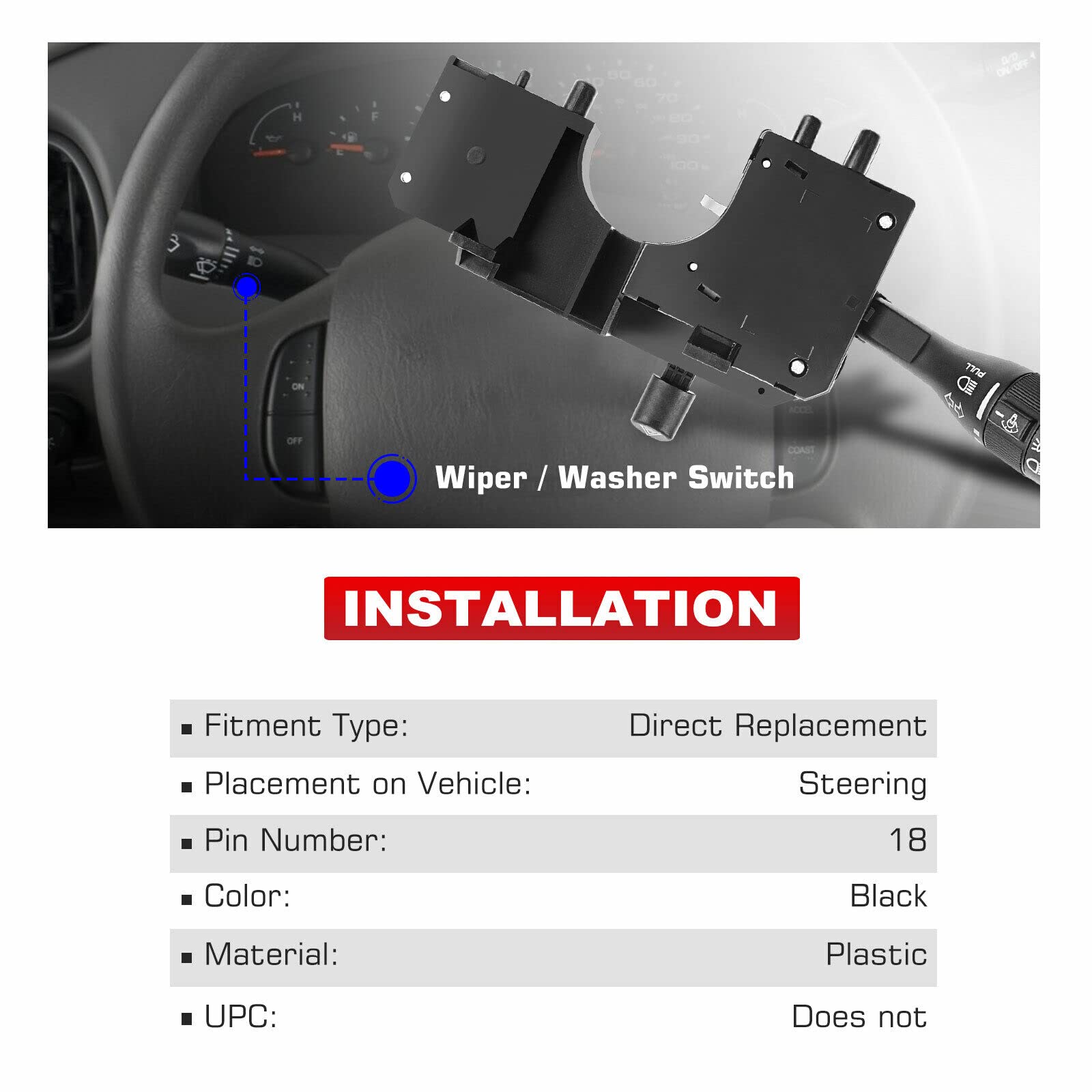 A-Premium Turn Signal Switch with Fog Lights Compatible with Jeep TJ Wrangler 2001-2006 Sport Utility Front Side