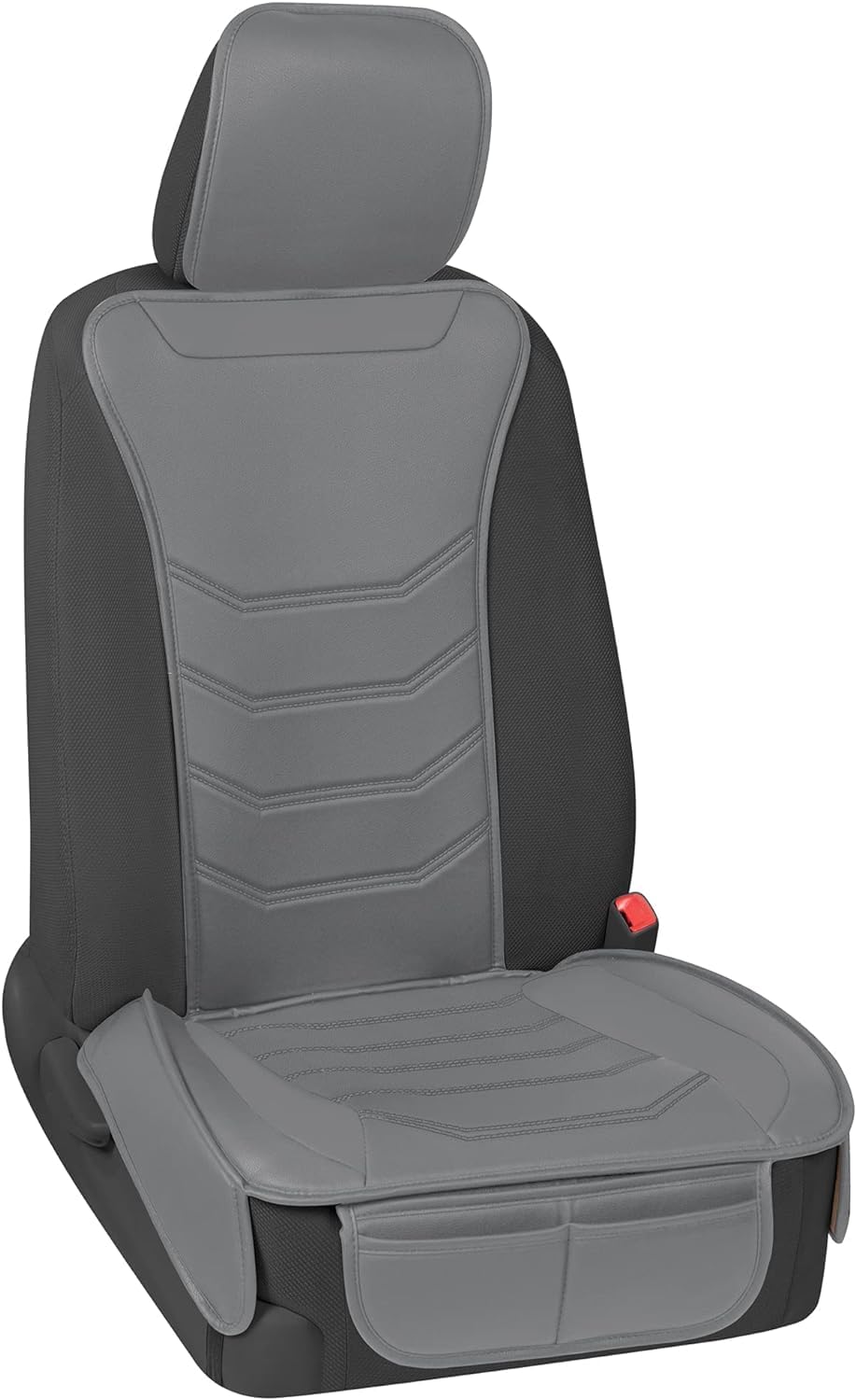Motor Trend Luxefit Solid Gray Seat Cover For Cars Trucks Van Suv (1 Piece), Premium Faux Leather Car Seat Cover, Easy To Instal