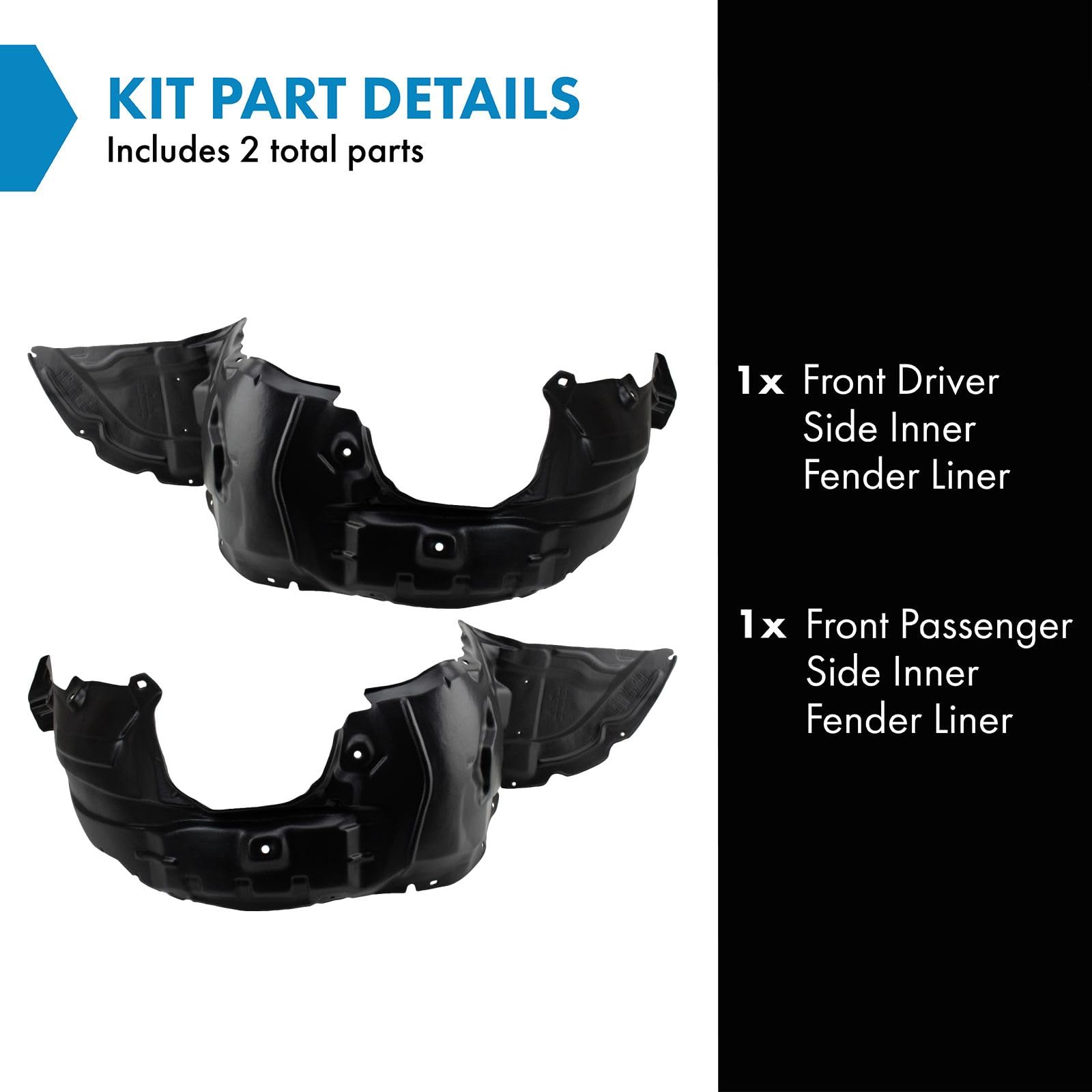 Trq Front Inner Fender Liner Set Compatible With 2010-2013 Mazda 3 Ma1248140 Ma1249140