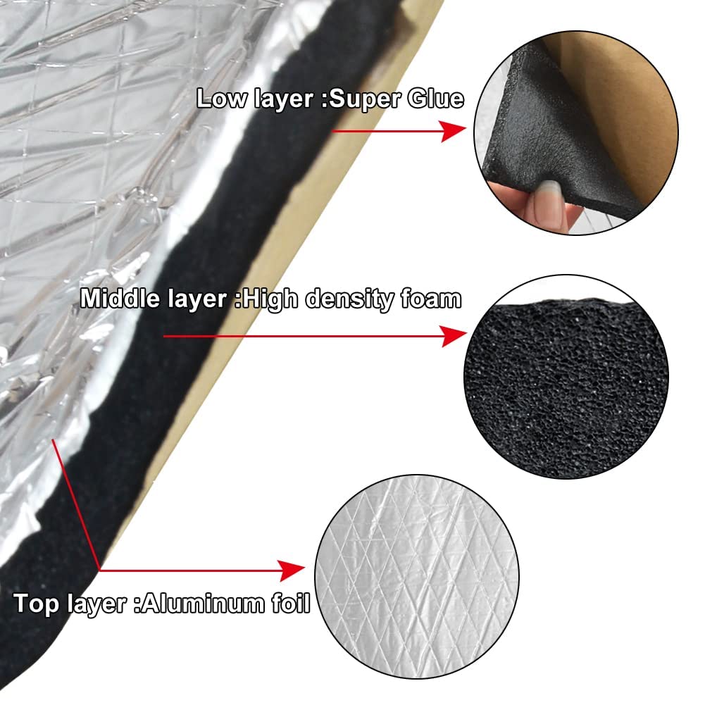 Gosche 394 Mil 12.92 Sqft Sound Deadener For Car, 10Mm Thick Sound Deadening Mat Materials Can Be Better With Audio Noise Insulation And Vibration Dampening 9.8'X 15.7'(12-Piece)