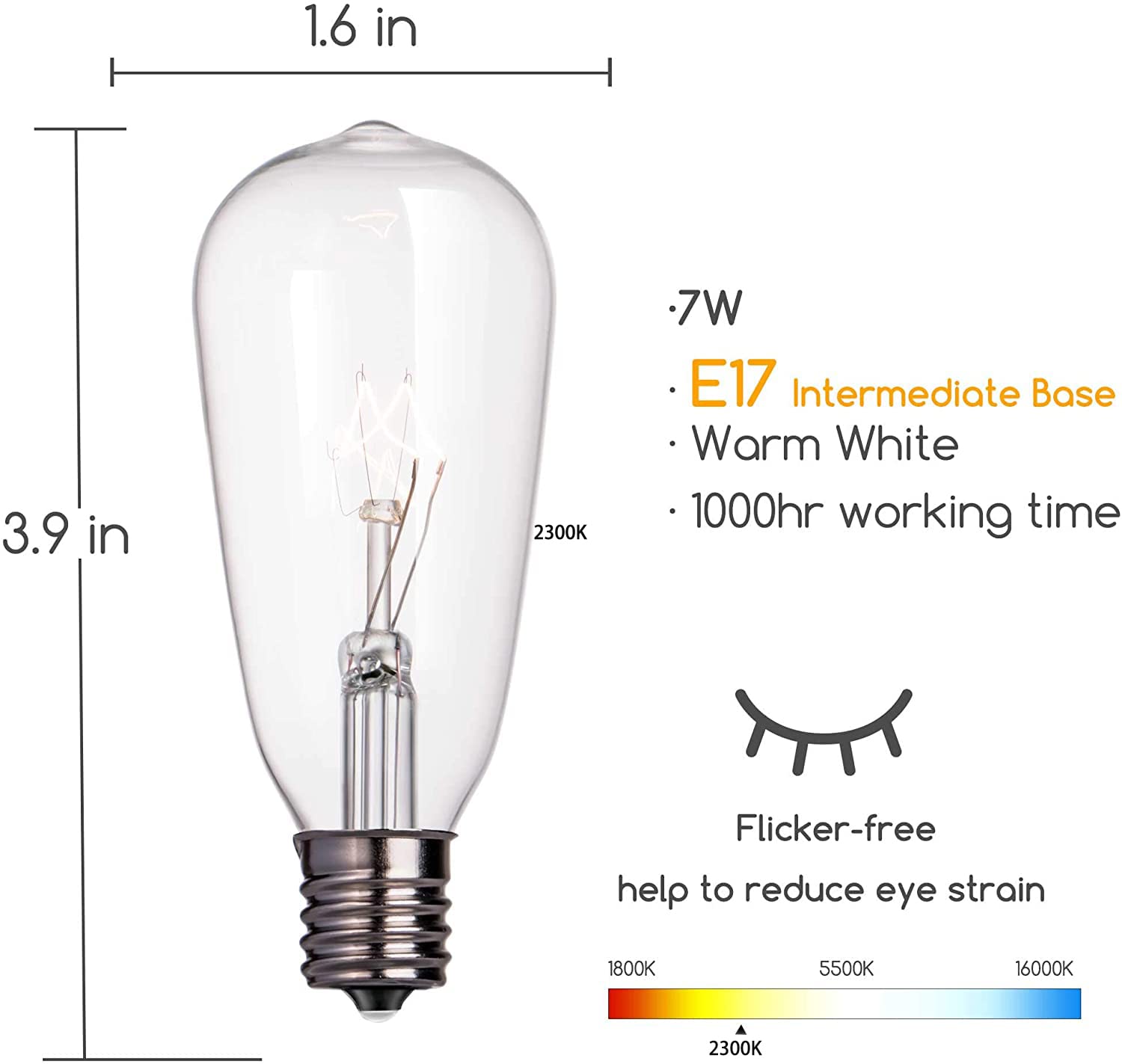Brightown 24-Pack ST40 Edison Replacement Light Bulbs, 7W E17 Screw Base, Warm White, Clear Glass for Outdoor Patio String Lights