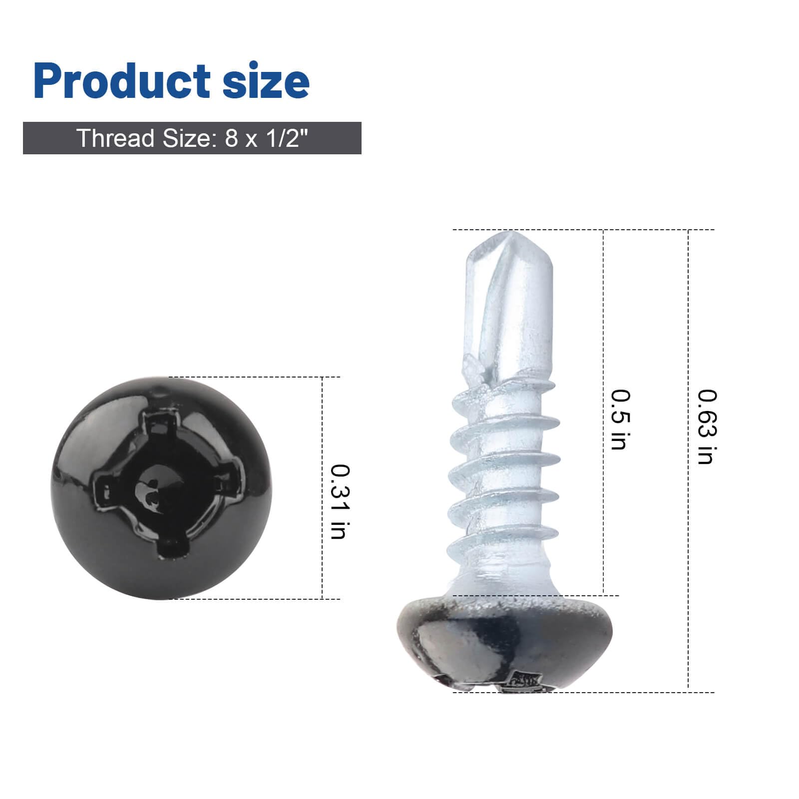 Pan Head Metal RV Screws Black #8 X 1/2 for Quad Drive Self Tapping Drill RV Interior and Exterior Enclosed Trailer Repair Scr