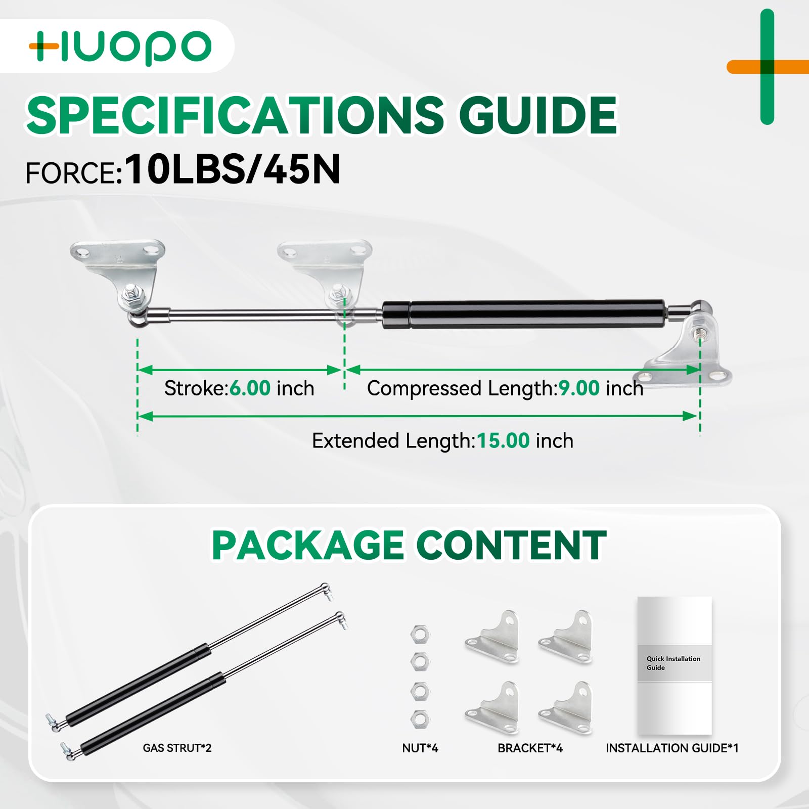 Huopo 15 Inch 10 Lb/44 N Gas Shock Strut Spring Lift Support For Cabinet Door Rv Bed Tv Cabinet Basement Door Boat Floor Cover H
