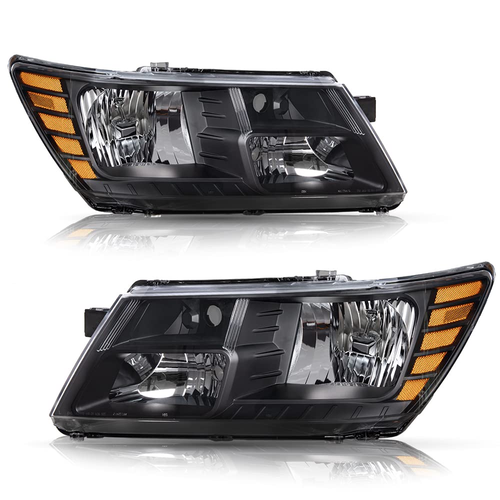 Bingbingmotor Bryght Headlight Assembly Fit For 09-20 Dodge Journey Passenger And Driver Side Halogen Replacement Oe Headlamp Amber Reflector With Black Housing