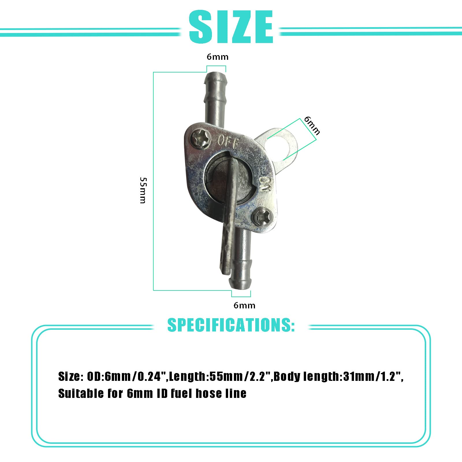 2 Pcs Inline Fuel Tank Tap Valve Petcock On-Off Switch For 50Cc 70Cc 90Cc 100Cc 110Cc Mini Bike Dirt Bike Pit Bike Tao Tao Pocket Motorcycle Scooter Moped Quad Atv And Go Karts 6Mm