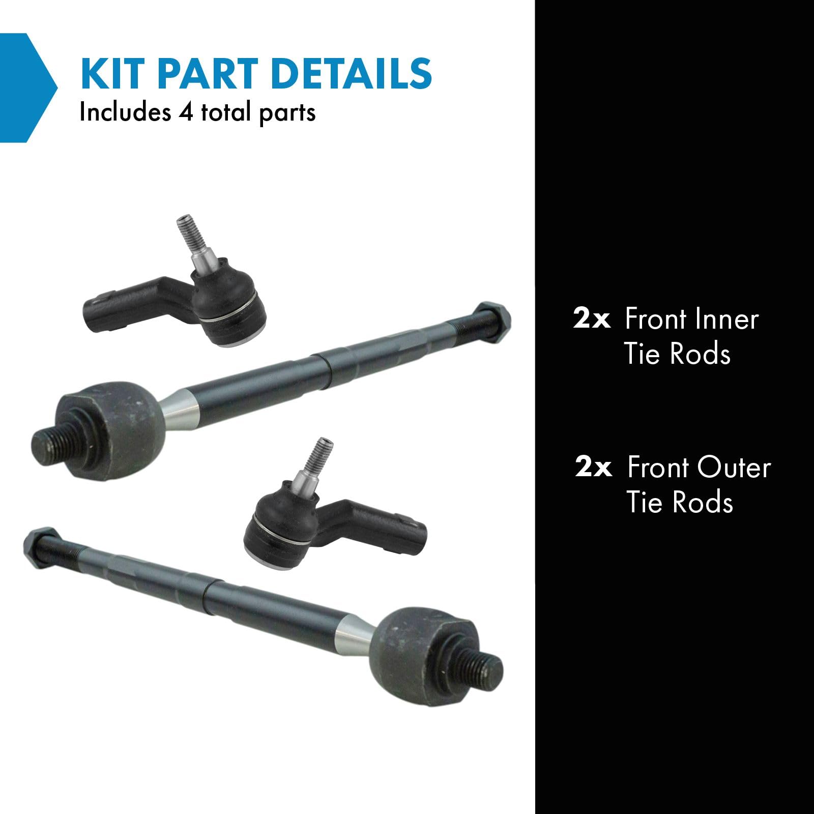 Trq Front Inner And Outer Tie Rod Set Compatible With 2013-2018 Ford C-Max 2013-2019 Escape 2012-2018 Focus 2014-2019 Transit Co