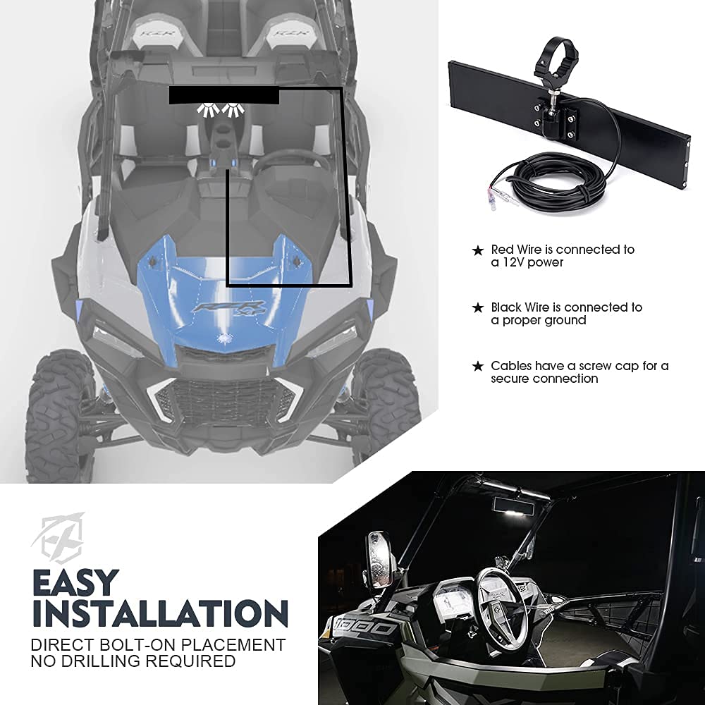 Xprite 13'' Aluminum UTV Rear View Center Mirror w/Interior Lights, Curved Rearview Mirror fits 1.75'' - 2'' Mount for Polaris R