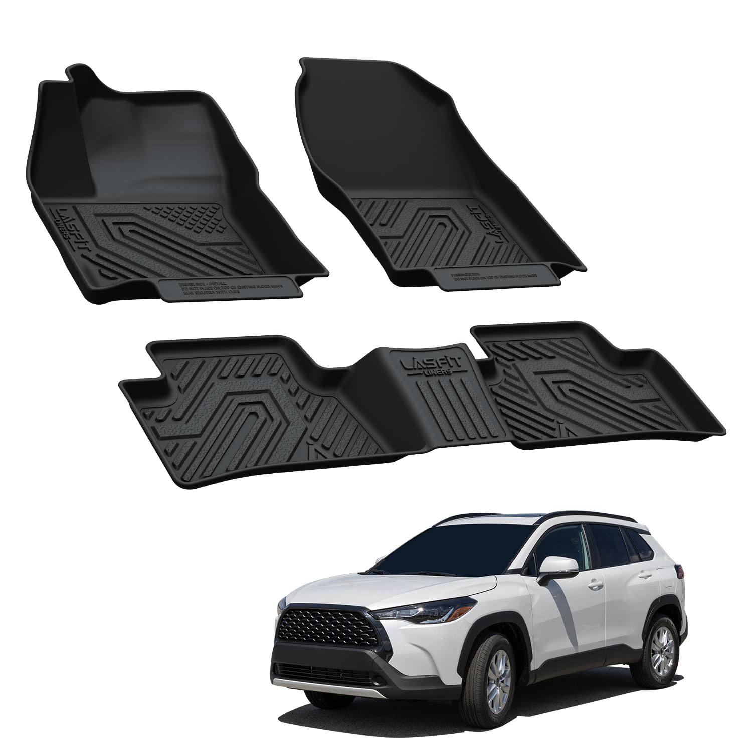 Lasfit Floor Mats Custom Fit for Toyota Corolla Cross 2022-2025(Fit Hybrid Not Fit Gasoline), All-Weather Protection TPE 1st & 2