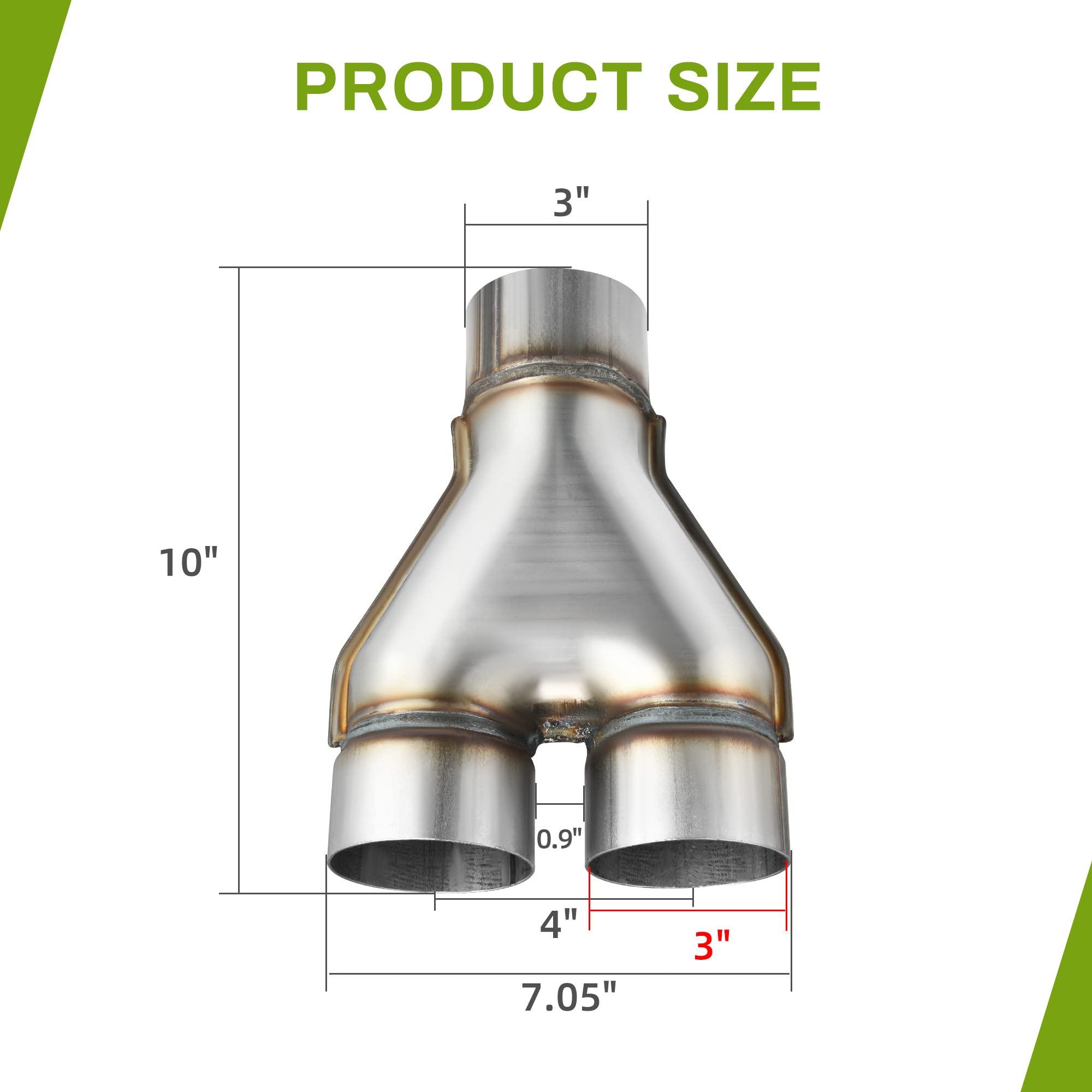 Autosaver88 3 Inch Dual Exhaust Y Pipe, 3' Single To 3' Dual Exhaust Adapter Connector, Stainless Steel Diesel Y-Pipe, 10' Overall Length, Universal 3 Inch Y Exhaust Pipe, Weld-On
