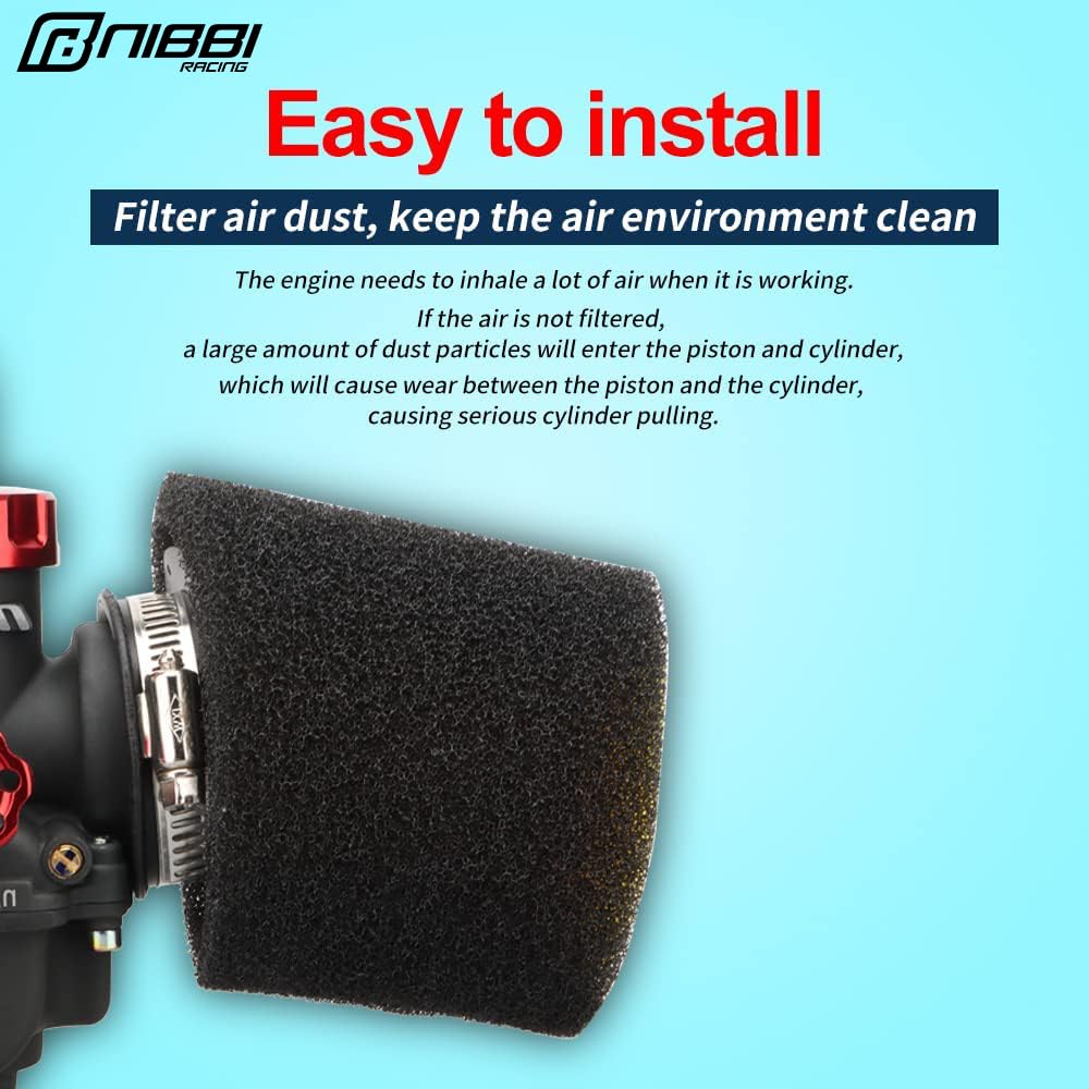 Nibbi Foam Air Filter,Universal Motorcycle Replacement High Performance 48Mm 49Mm 50Mm Air Filter Intake Cleaner For Go Kart Moped Pit Dirt Bike Parts Motorbike