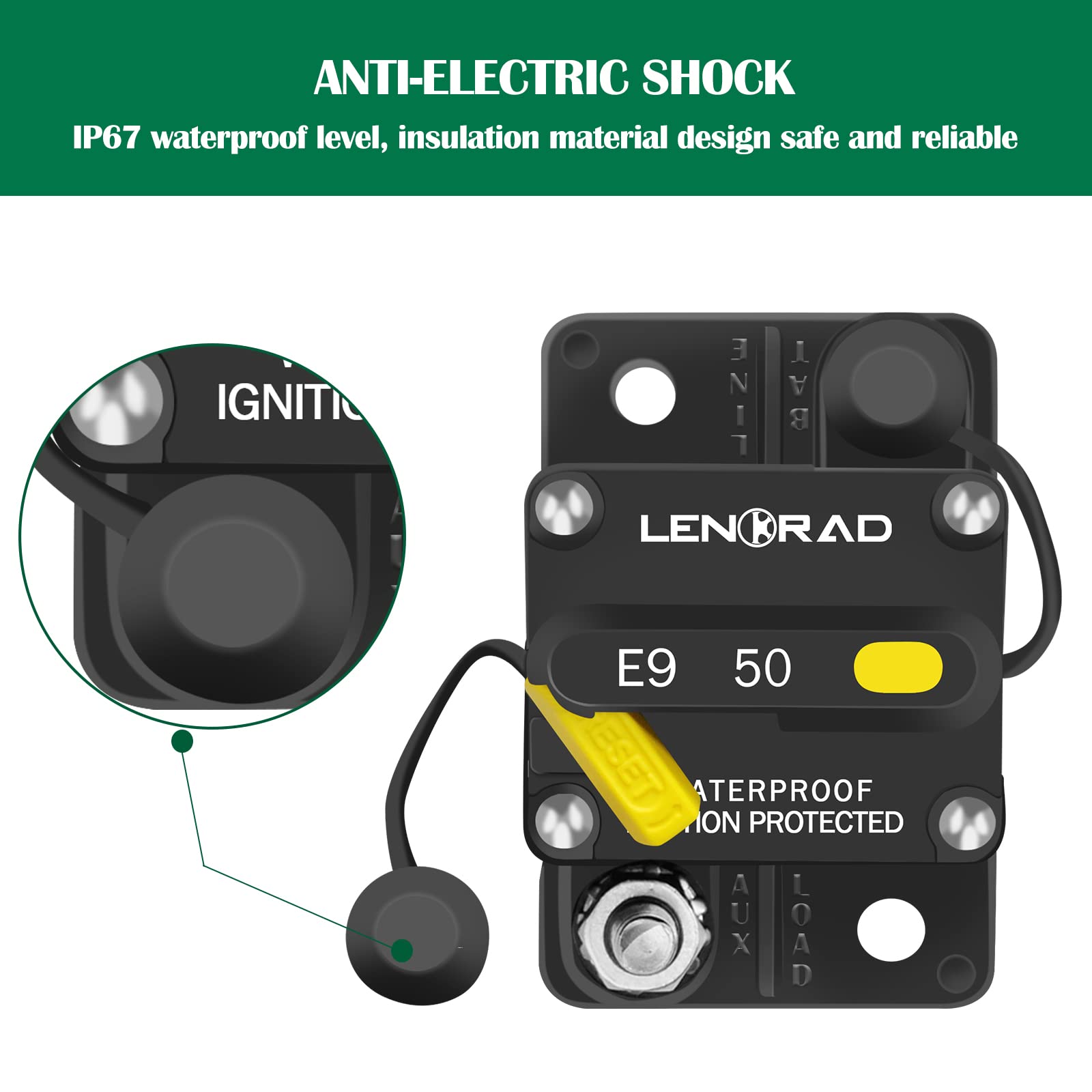Lenkrad 50 Amp Circuit Breaker 12V With Manual Reset Switch Button For Boat Marine Rv Yacht, Boat Circuit Breakers 12V - 48V Dc, Waterproof(Surface Mount)