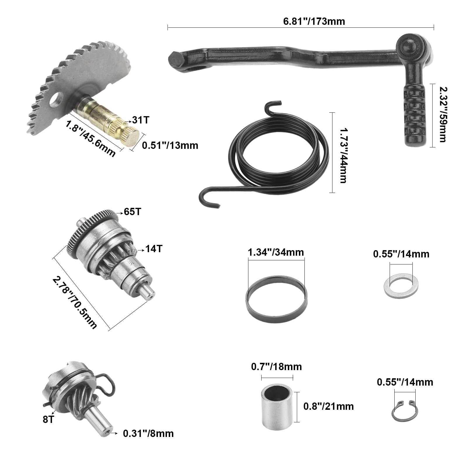 GY6 Start Gear + Kick Start + Gear Shaft Pedal Kit Fits for GY6 49cc 50cc 139QMB Engine Moped ATV Scooters Roketa Taotao Jonway