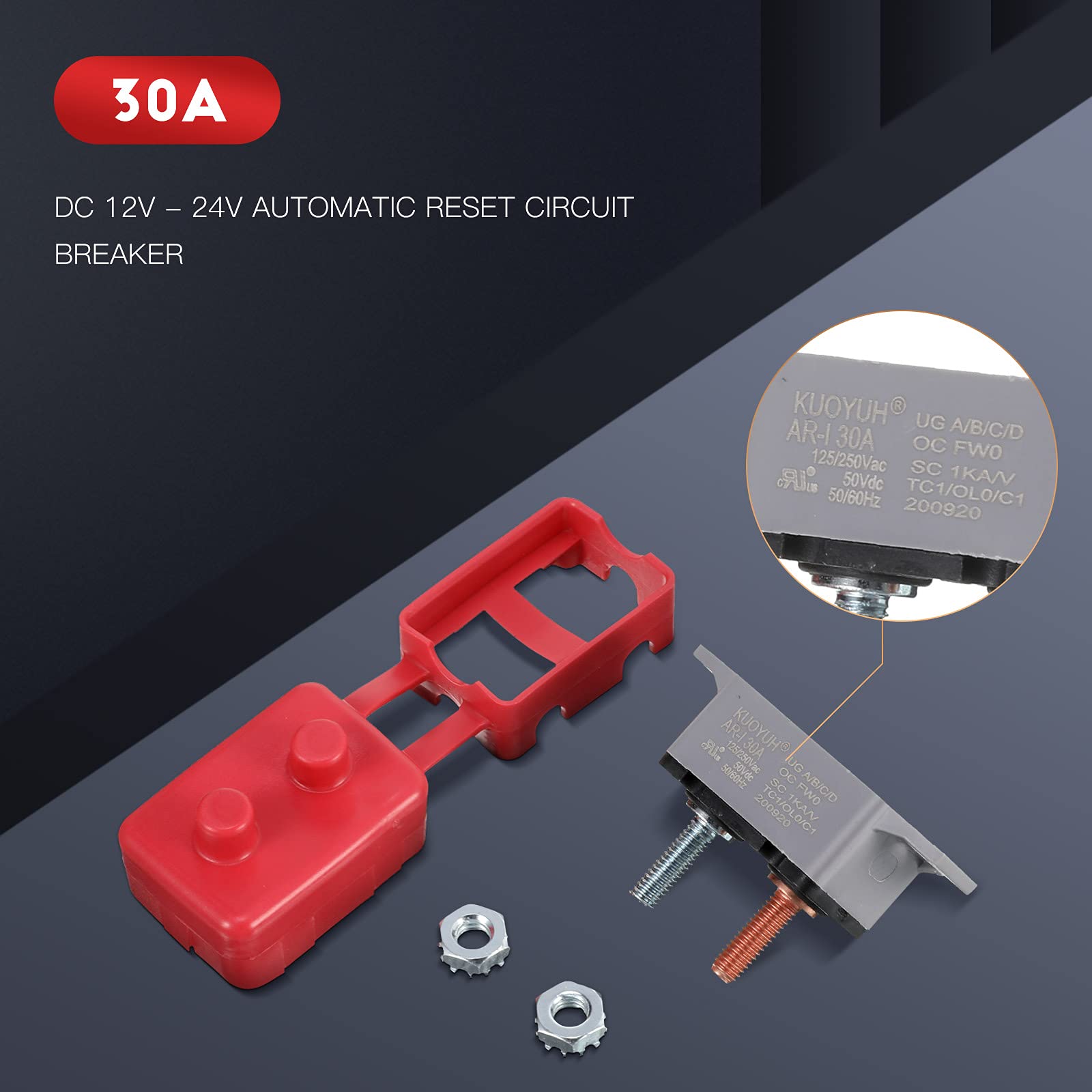 4 Pieces Dc 12V - 24V Automatic Reset Circuit Breaker Circuit Breaker With Cover Stud Bolt For Automotive And More (30 Amp)