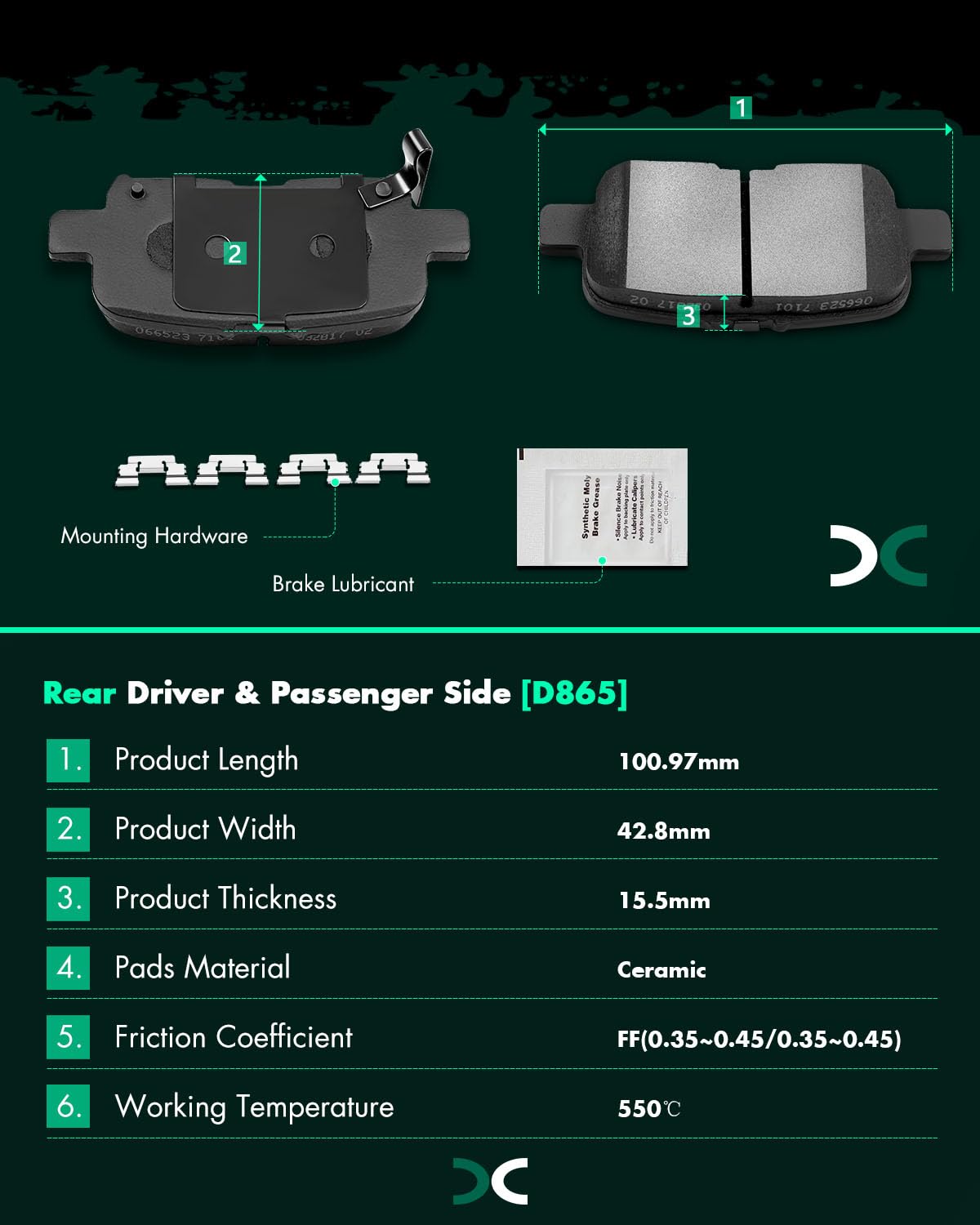 Scitoo D865 Ceramic Brake Pads Sets Rear Replacement For Acura Mdx 2001-2006,For Honda Odyssey 2002-2004,For Honda Pilot 2003-20