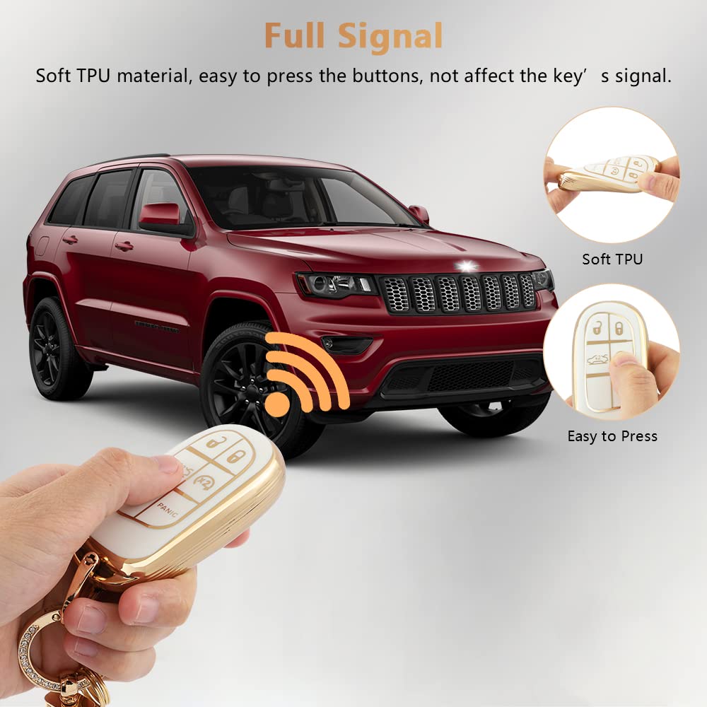Pifoog For Jeep Key Fob Cover Compass Grand Cherokee Renegade Accessories White Gold Soft Tpu Car Keys Shell Case Full Covers 5