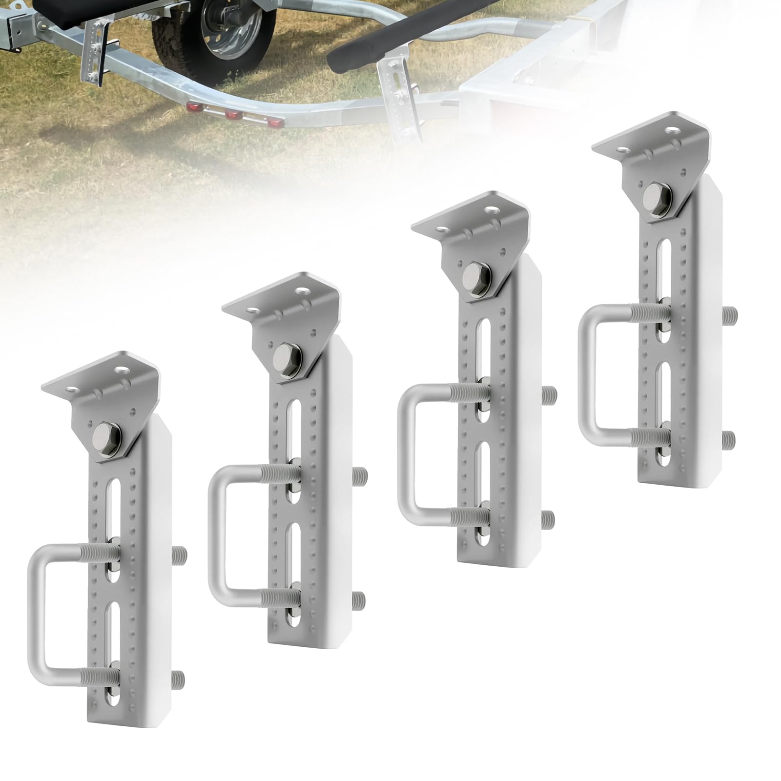 Andorm 8 Boat Trailer Bunk Brackets Kit Heavy Duty, Galvanized Swivel Top Bunk Bracket Kit for Boat Trailer Crossmember 1.5x3, 2