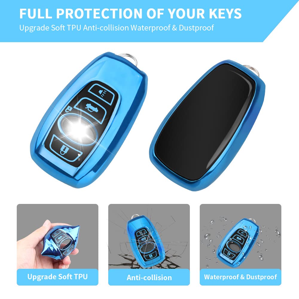 Qbuc For Subaru Key Fob Cover With Leather Keychain,Fit For Forester Crosstrek Outback Ascent Impreza Legacy Subaru 4-Buttons(Bl