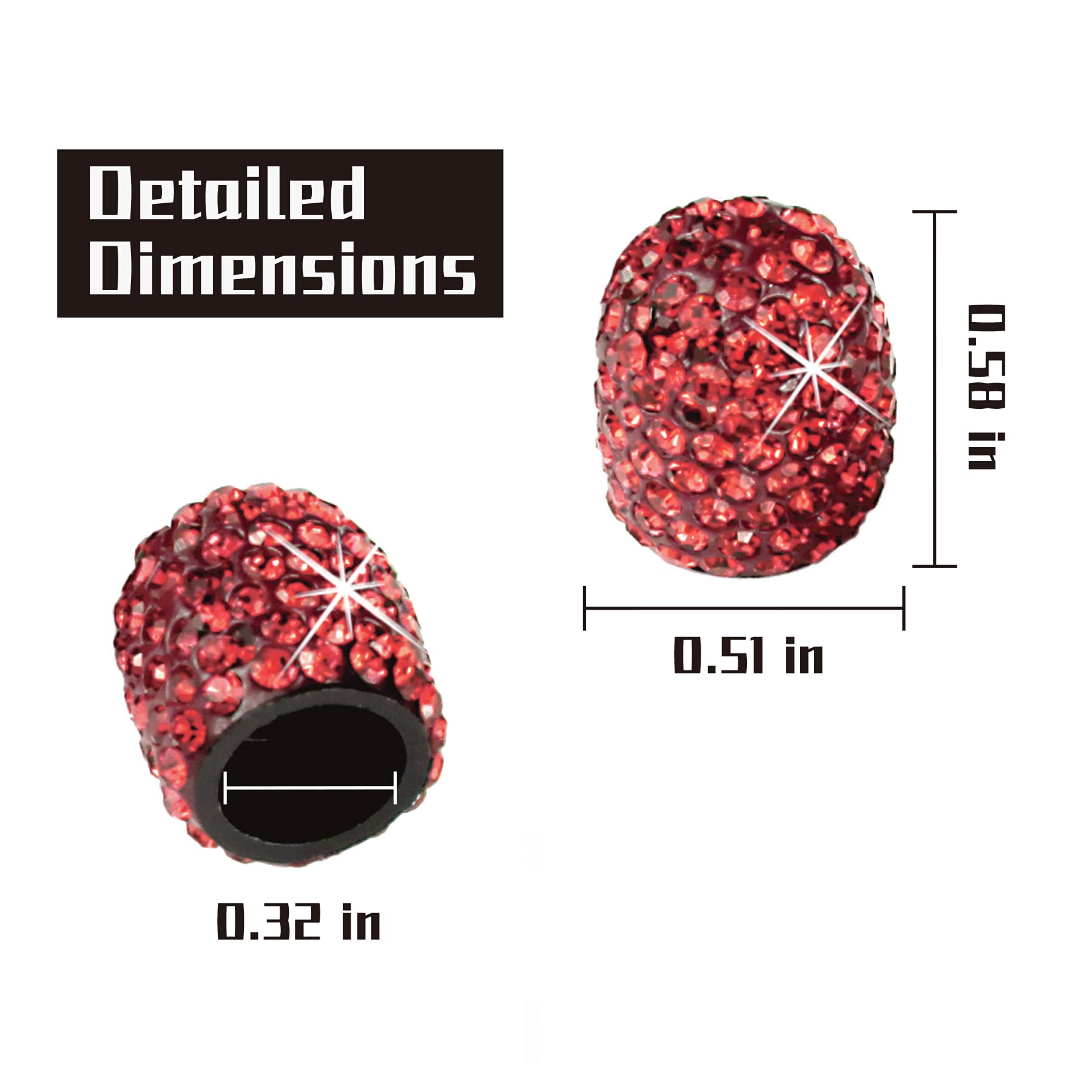 Justtop 4 Pack Handmade Crystal Rhinestone Car Tire Valve Stem Caps, Car Wheel Tire Valve, Attractive Dustproof Bling Car Accessories, Universal For Cars, Trucks And Motorcycles-Red