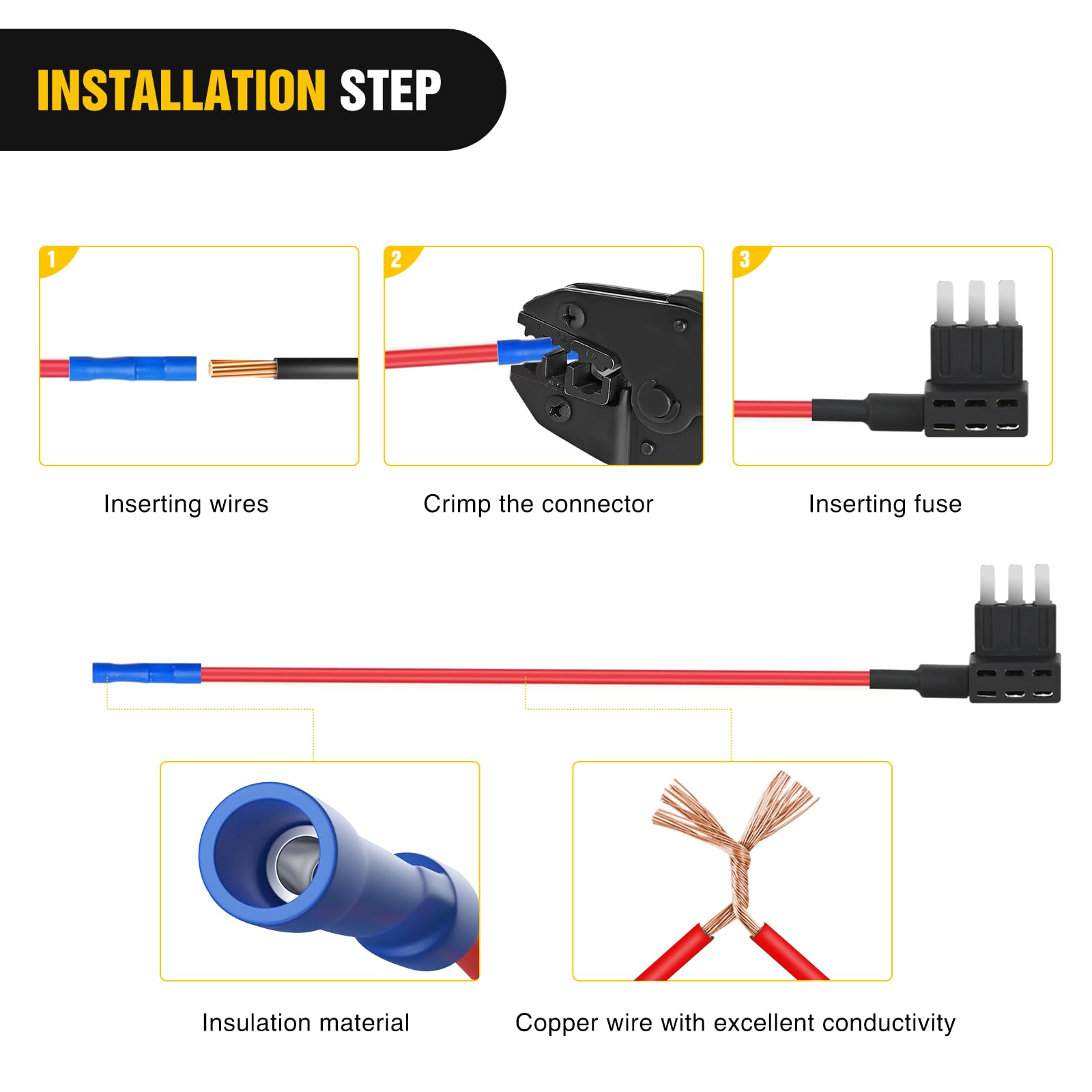 Nilight 2 Pack Micro 3 Fuse Tap Add-A-Circuit Blade Style Expandable Circuit Tap Adapter Powers 12 Volt Underbody Underglow Inte