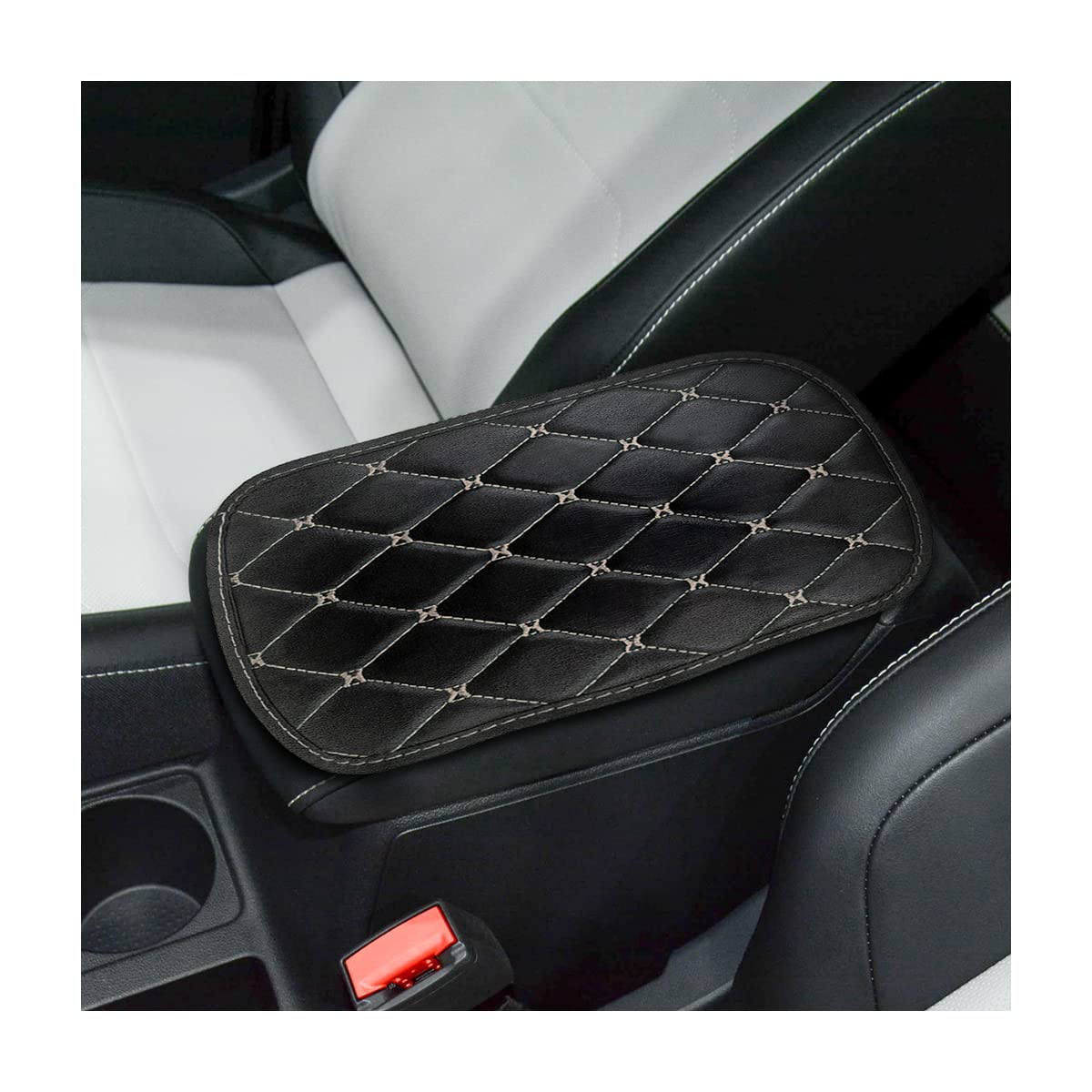 Auto Center Console Pad, Pu Leather Car Center Console Box Cushion, Non Slip Soft Armrest Seat Box Cover, Waterproof Vehicle Armrest Protector, Car Accessories For Suv, Truck, Car (Black/Beige)