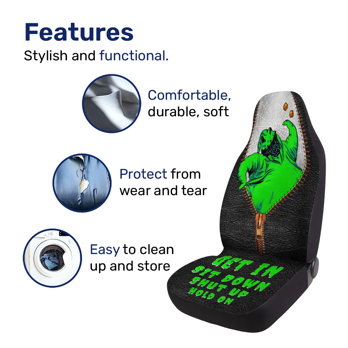 GENANY Creepy Ghost Skellington Nightmare 2 Front Car Seat Covers for Truck Sedan SUV, Horror Movie Durable Automotive Seat Cove