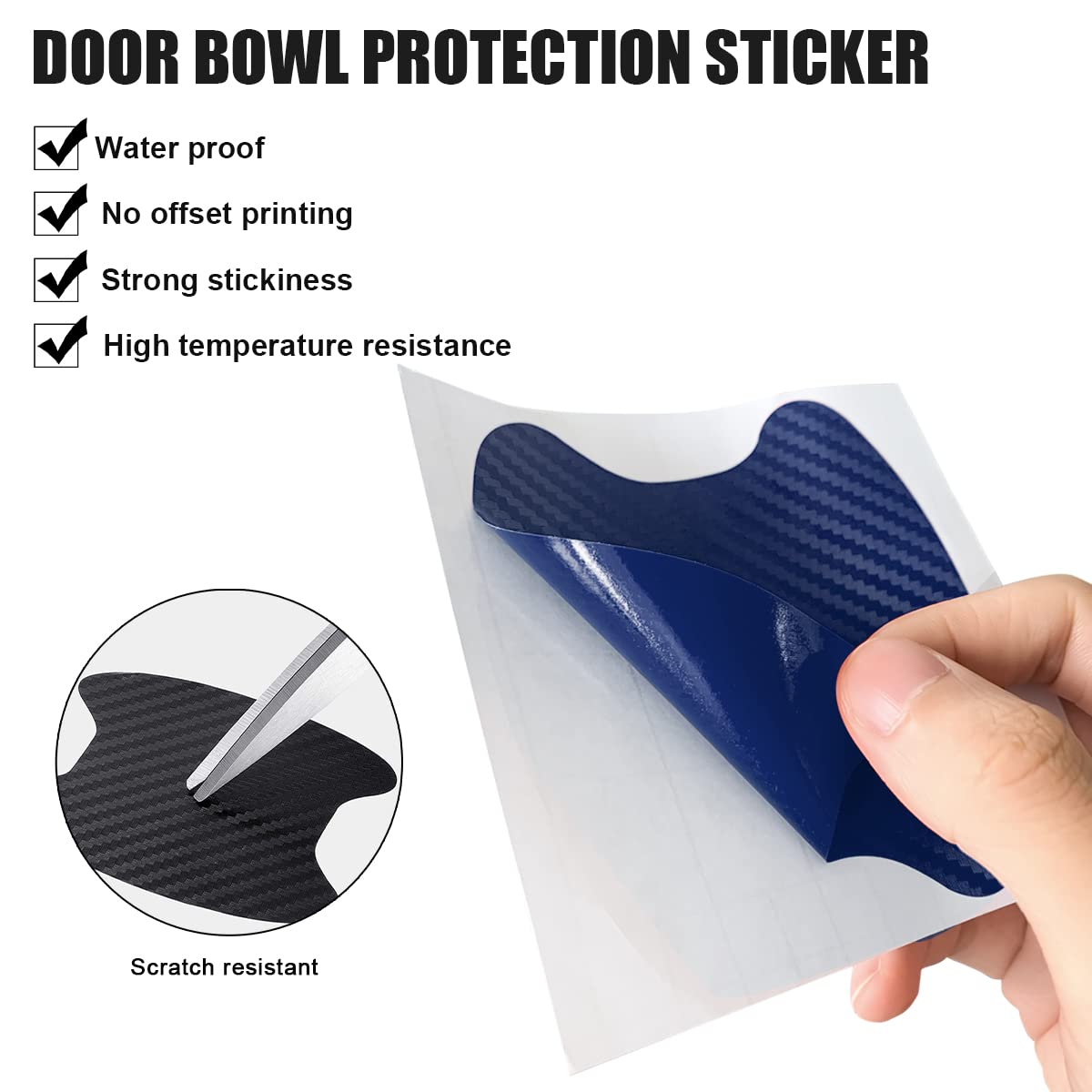 4PCS Car Handle Cup Stickers, Carbon Fiber Scratch Auto Door Protective Film, Non-Marking Bowl Protector, Universal Paint Cover