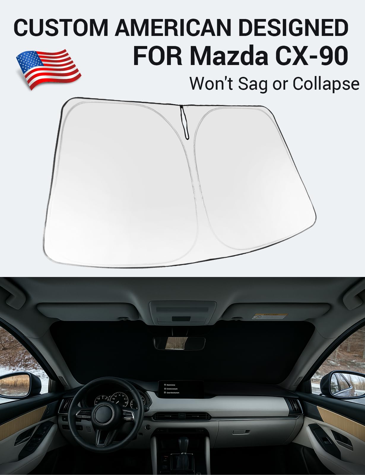 Proadsy 2025 Upgrade Windshield Sun Shade Custom Fit Mazda Cx-90 2024 2025 Foldable Front Sunshade Protector Sun Visor Blocks Uv
